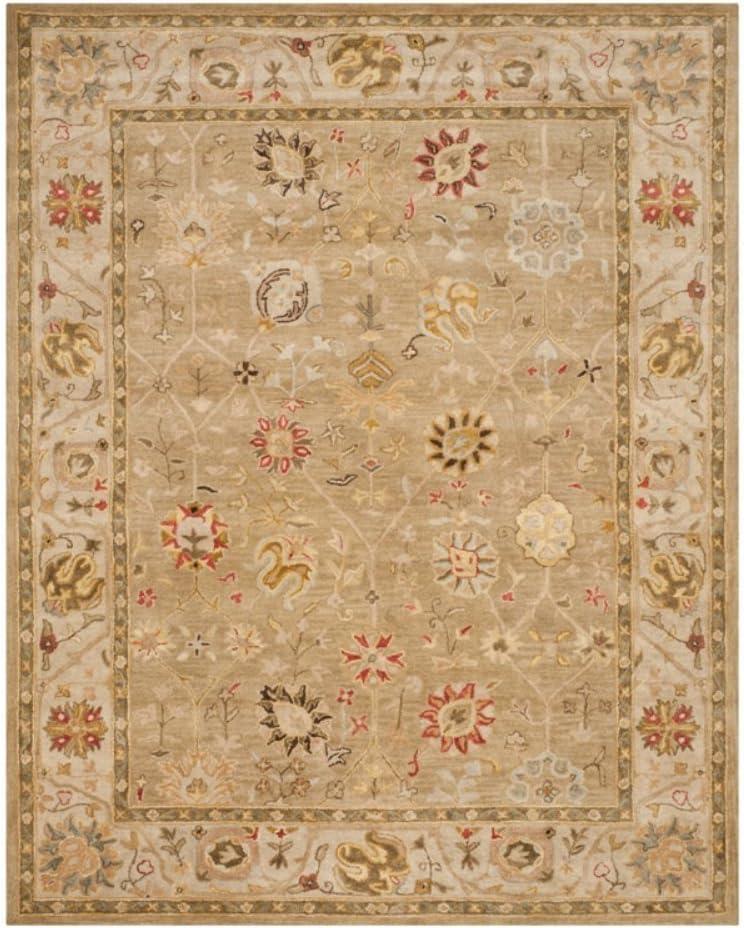 SAFAVIEH Antiquity Whitaker Floral Bordered Wool Area Rug, Taupe/Beige, 9'6" x 13'6"