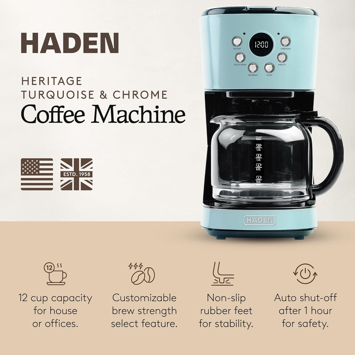 Haden Coffee Machine, 12 Cup Programmable Drip Coffee Maker