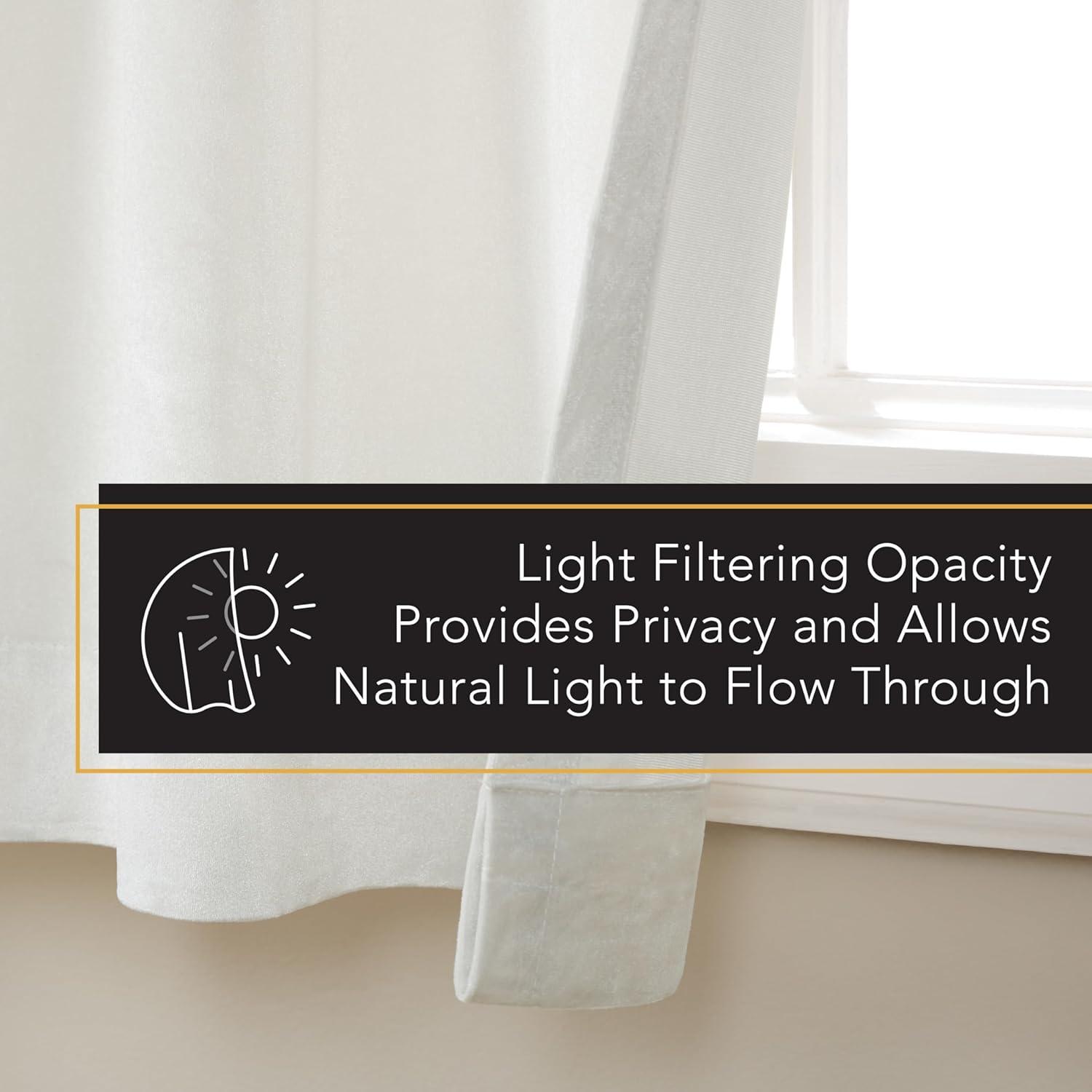 Set of 2 (96"x54") Velvet Back Tab Light Filtering Window Curtain Panels White - Exclusive Home: Polyester, Plain Weave