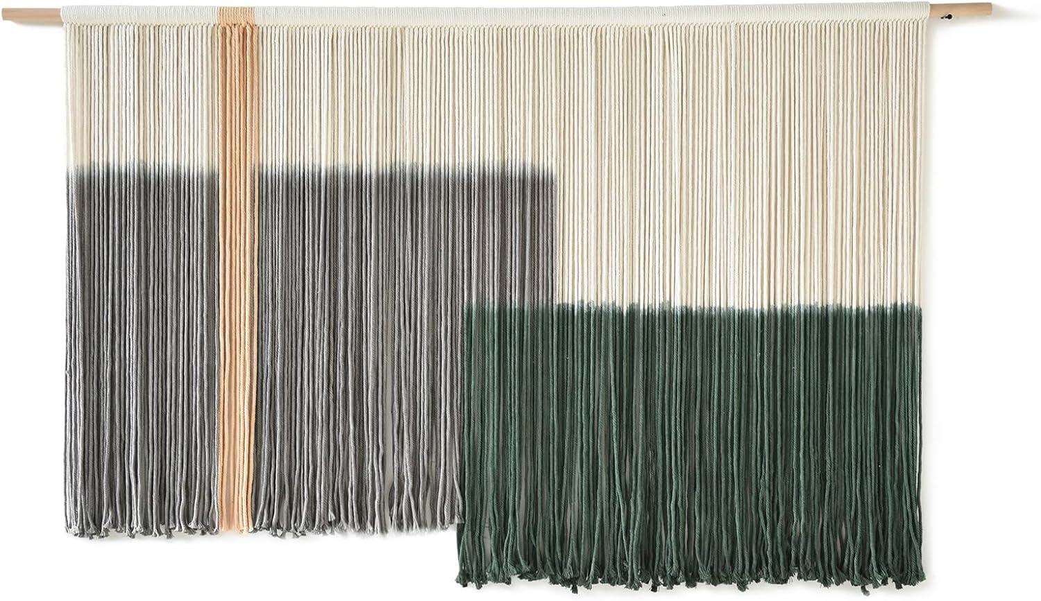 Macrame Wall Hanging Green Large Dip Dye Fiber Wall Art Bohemian Yarn Tapestry Wall Décor 57''W*35''L