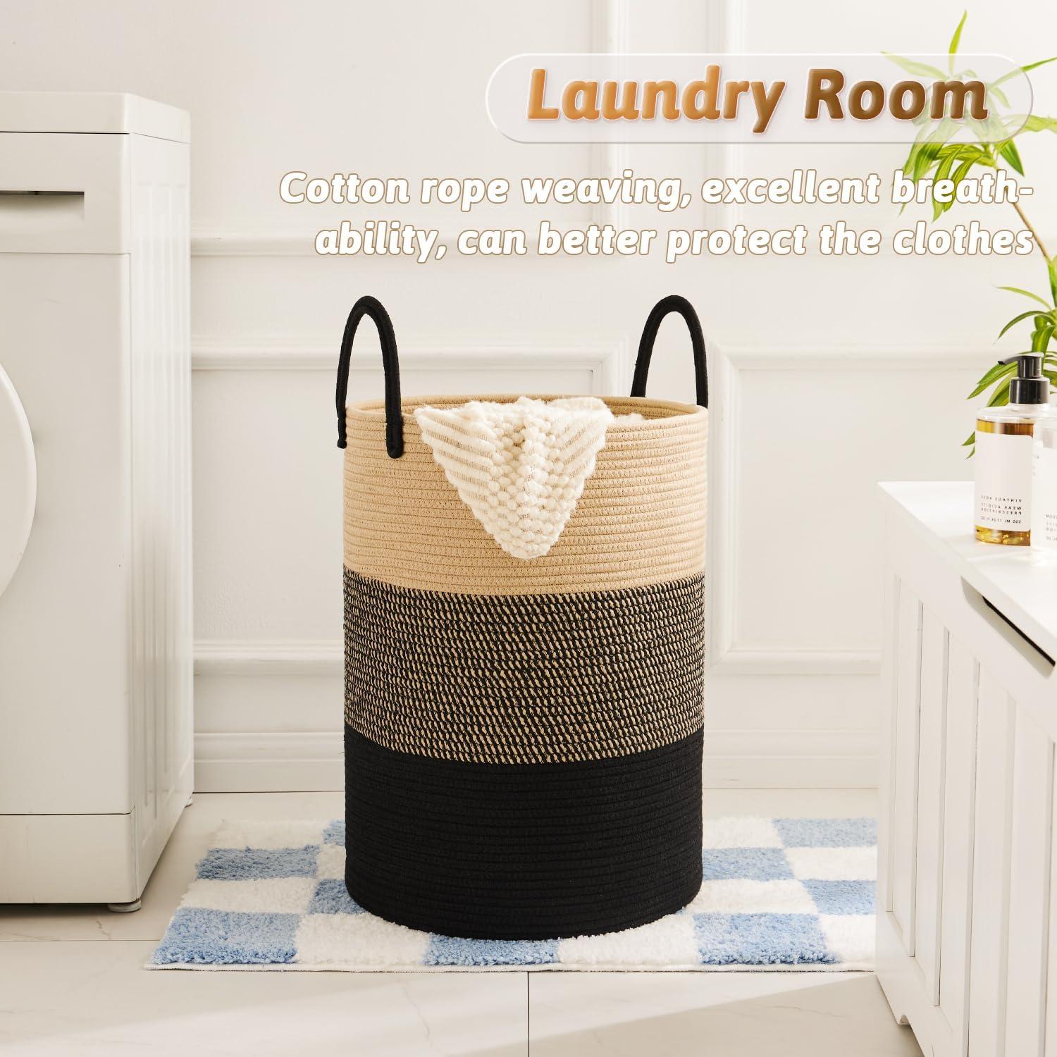 Beachcrest Home™ 60L Cotton Rope Woven Laundry Basket, Multifunctional Storage Sorter For Dirty Clothes In Bathroom And Living Room