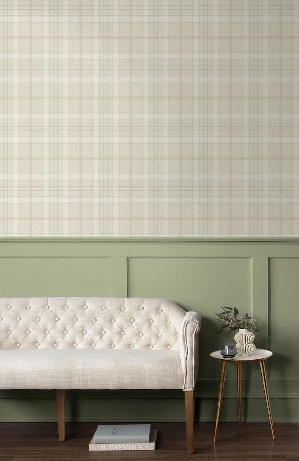 NextWall Neutral Tailor Plaid Peel and Stick Wallpaper - 20.9 in. W x 18 ft. L Roll