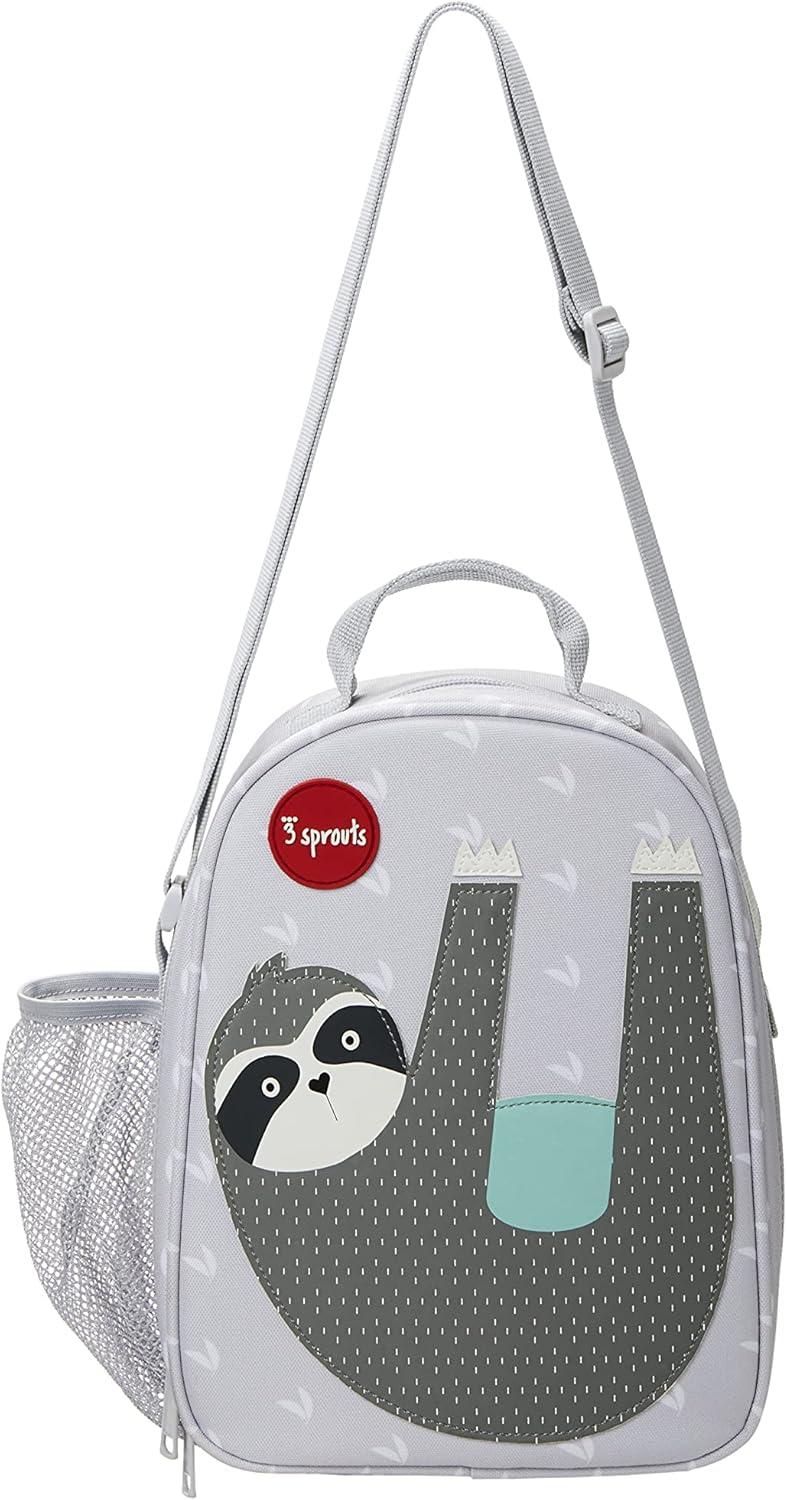 3 Sprouts Insulated Lunch Bag for Kids - Reusable Tote with Shoulder Strap, Handle and Pockets, Sloth