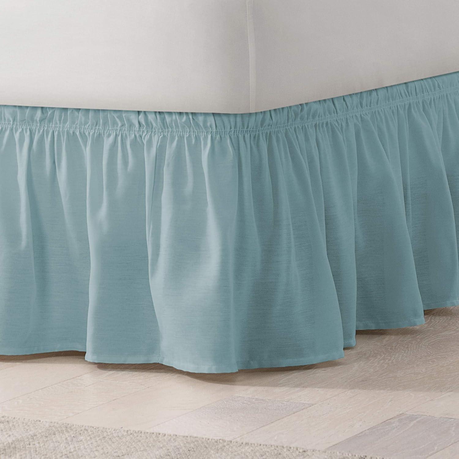 Spa Blue Cotton Polyester Ruffled King Bed Skirt