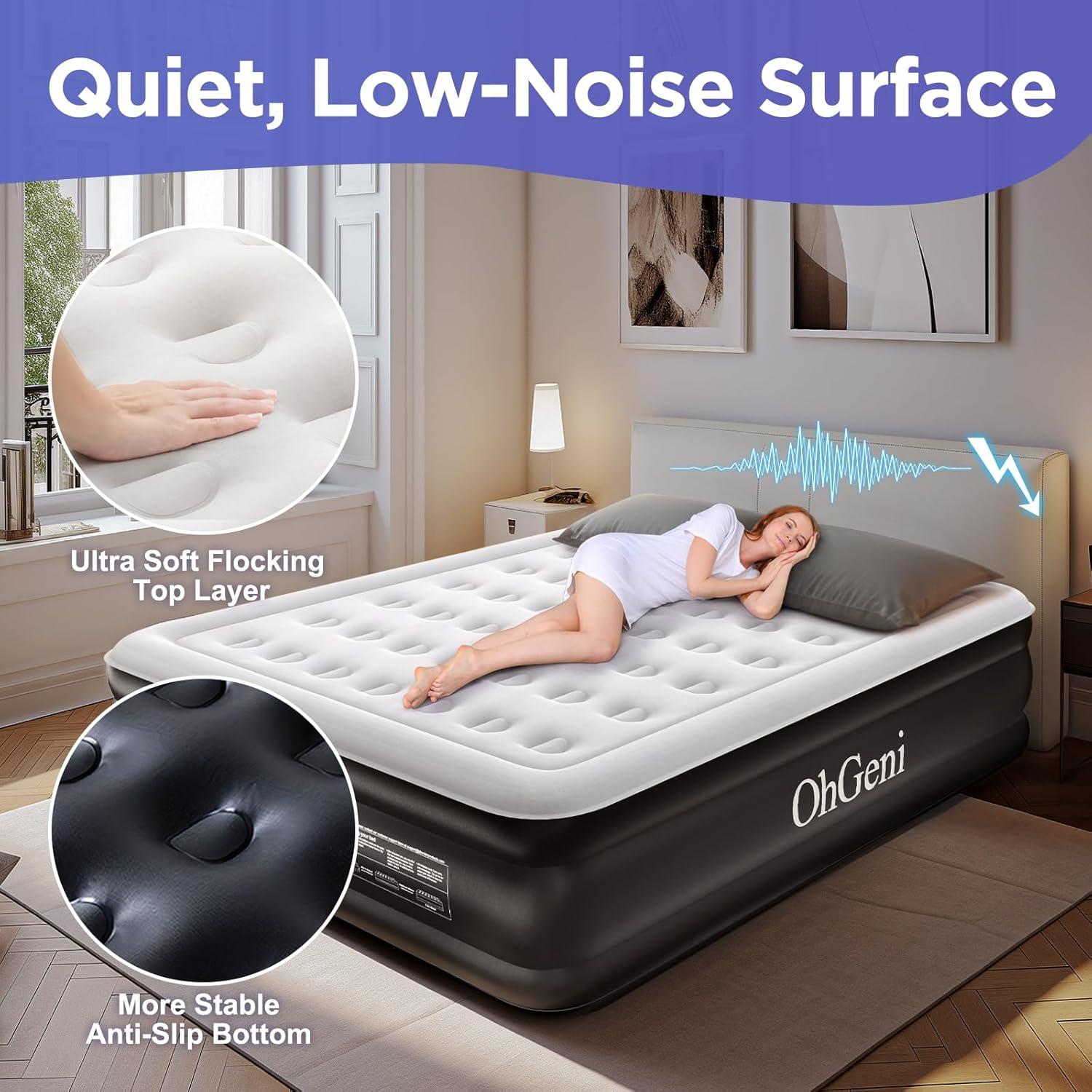 California King Black and Gray Raised PVC Air Mattress with Built-In Pump