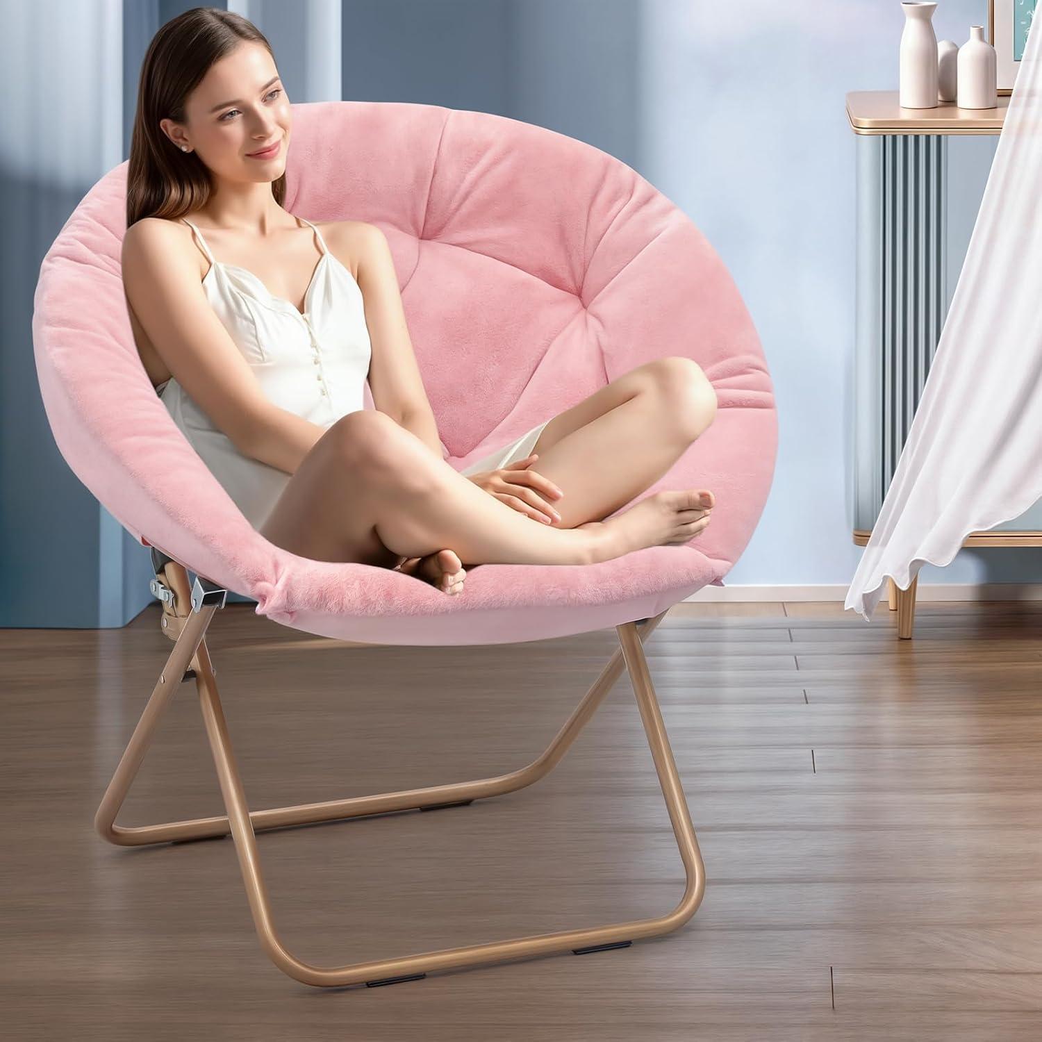 Mercer41 Amey Foldable Round Saucer Chair Portable Dorm Chair Lounge Chair Accent Chair for Bedroom Living Room