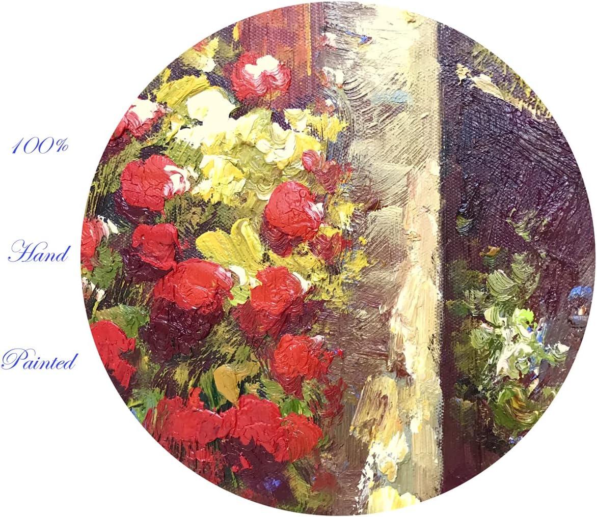 Paimuni 100% Hand Painted Canvas Wall Art Italy Town Mediterranean Tuscany Sea Coast Flowers Oil Painting Stretched and Framed Ready to Hang Landscape Scenery Wall Decor 24x36 Inch