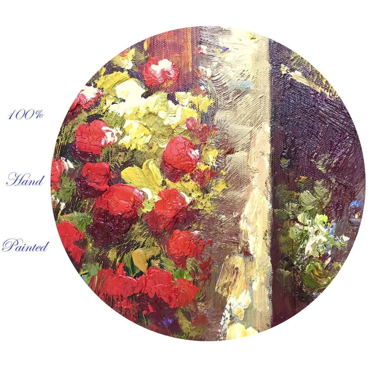 Paimuni 100% Hand Painted Canvas Wall Art Italy Town Mediterranean Tuscany Sea Coast Flowers Oil Painting Stretched and Framed Ready to Hang Landscape Scenery Wall Decor 24x36 Inch