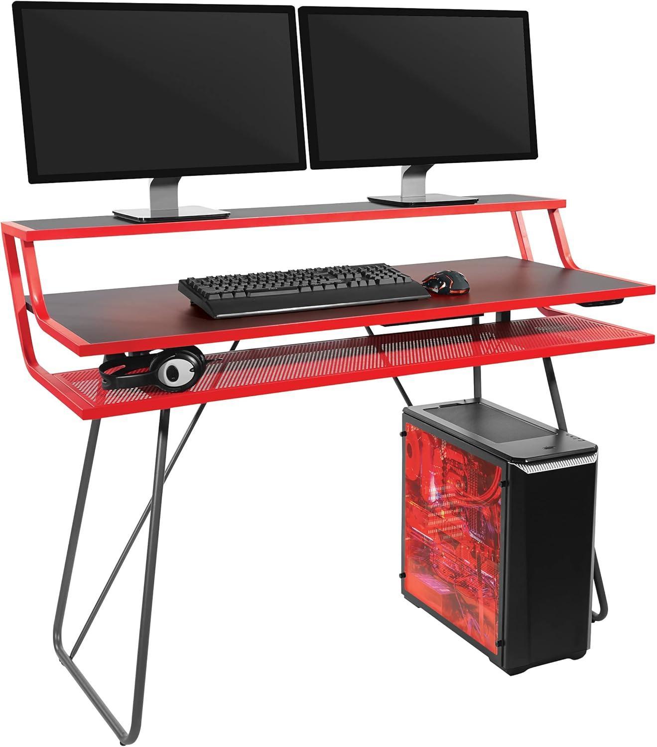 Glitch Red Battlestation Gaming Desk Metal Legs by OSP Home Furnishings