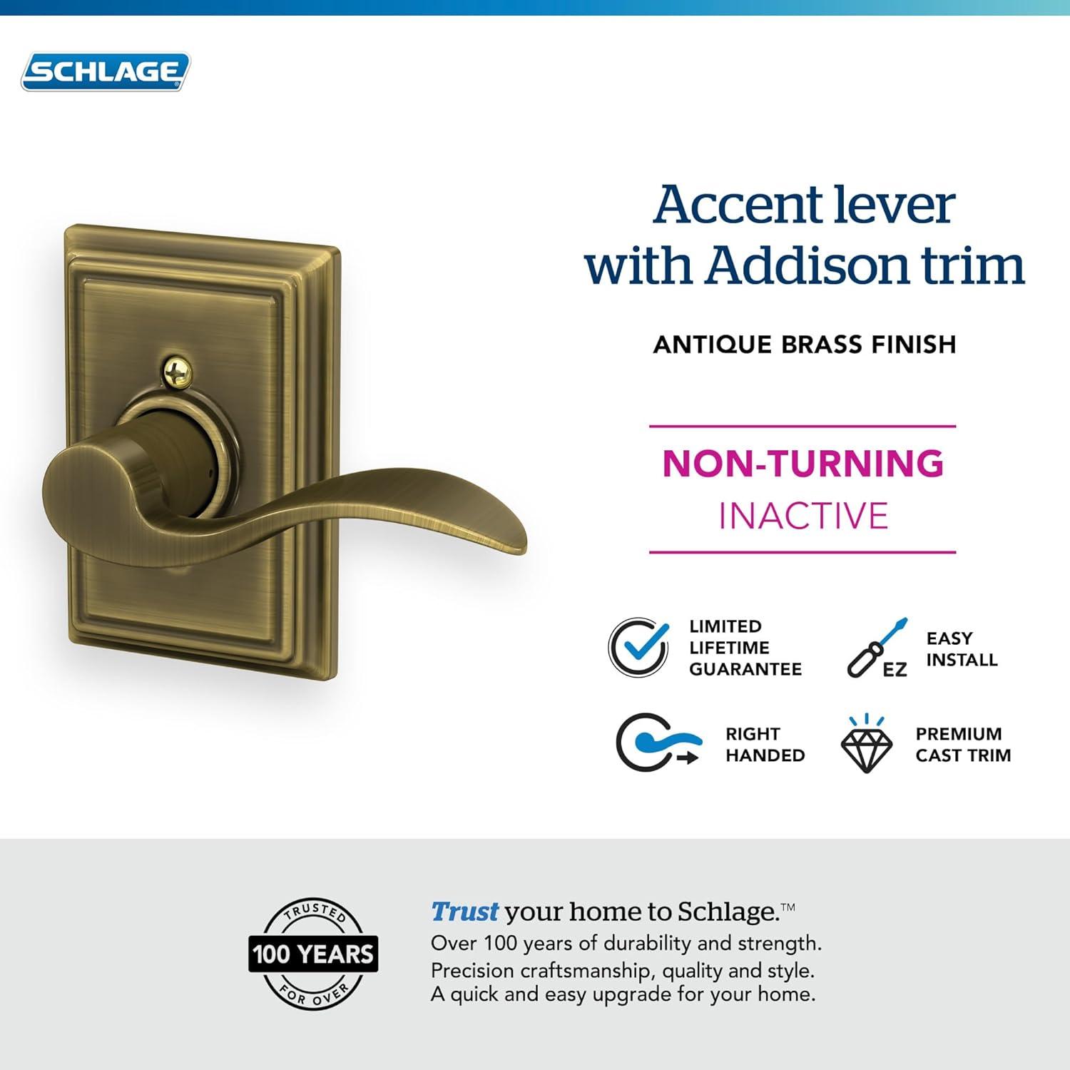 Accent Lever with Addison Trim Non-Turning Lock
