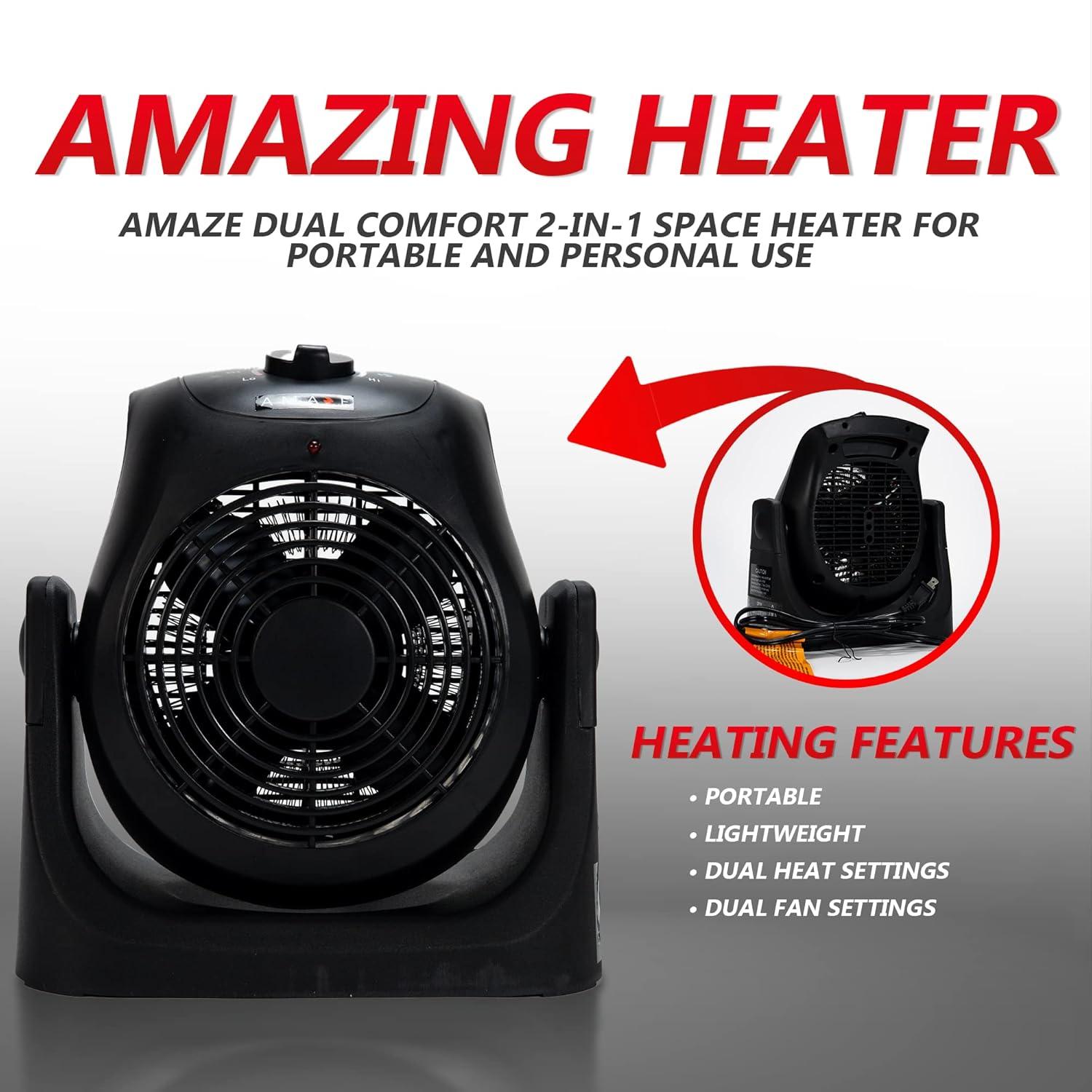 Amaze 1500W Black Electric Convection Space Heater with Fan