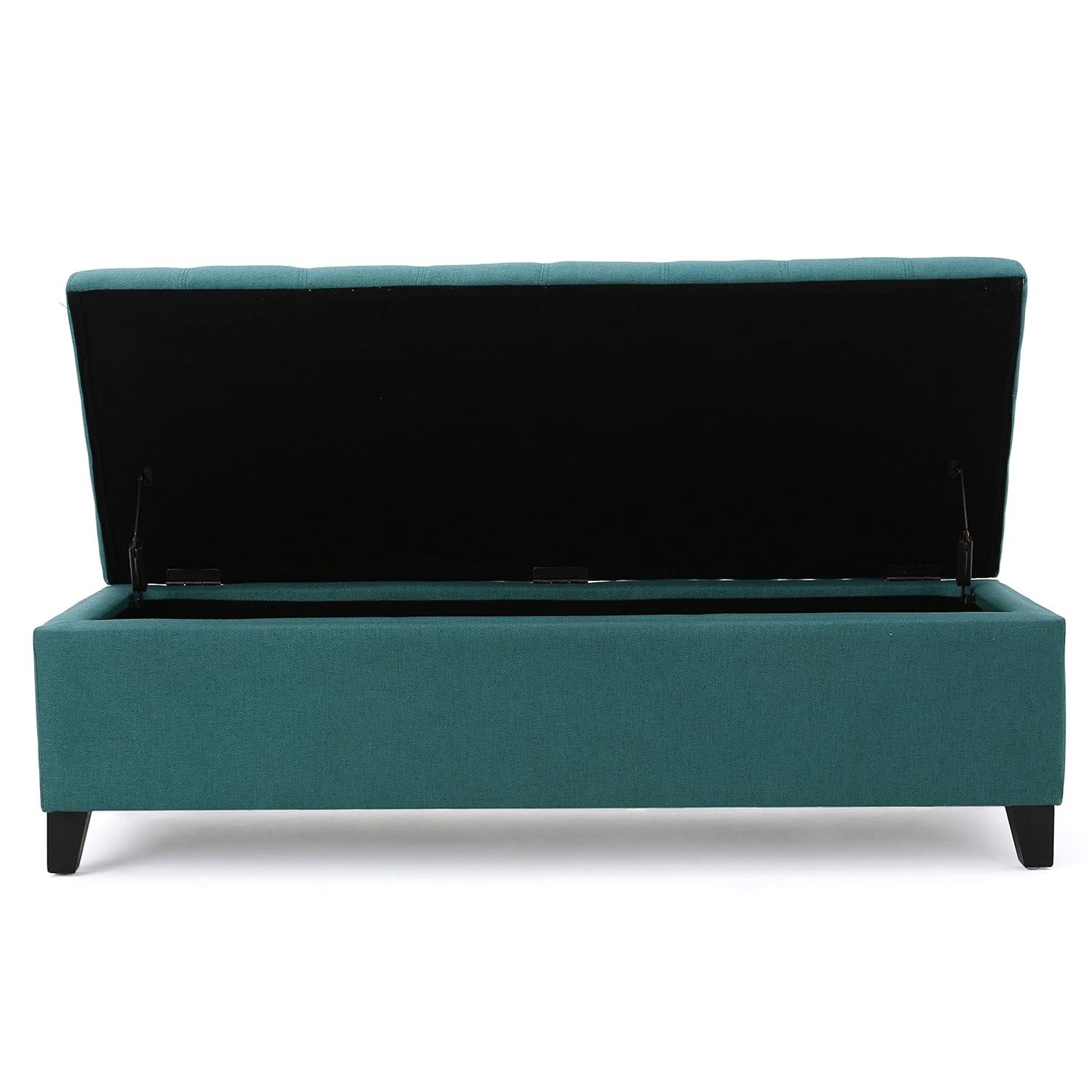 Mission Storage Ottoman - Dark Teal - Christopher Knight Home: Upholstered, Tufted Top, Rectangular Shape