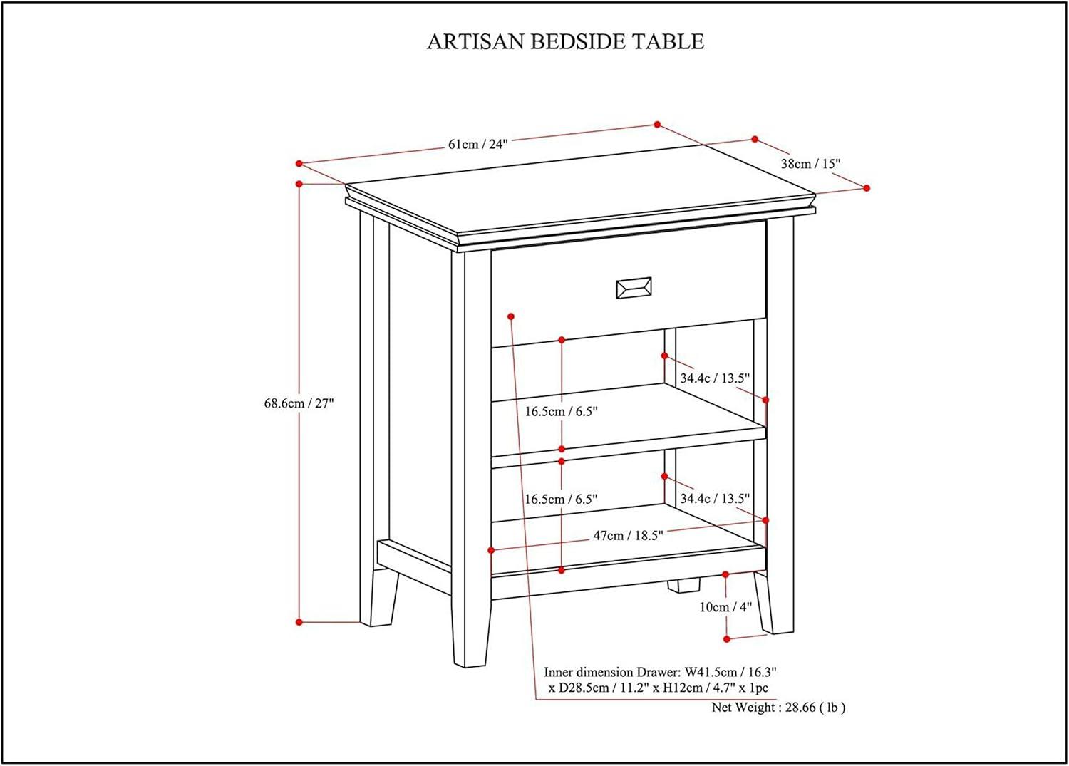 Simpli Home Artisan Wood 24" Nightstand Table in Warm Walnut Brown