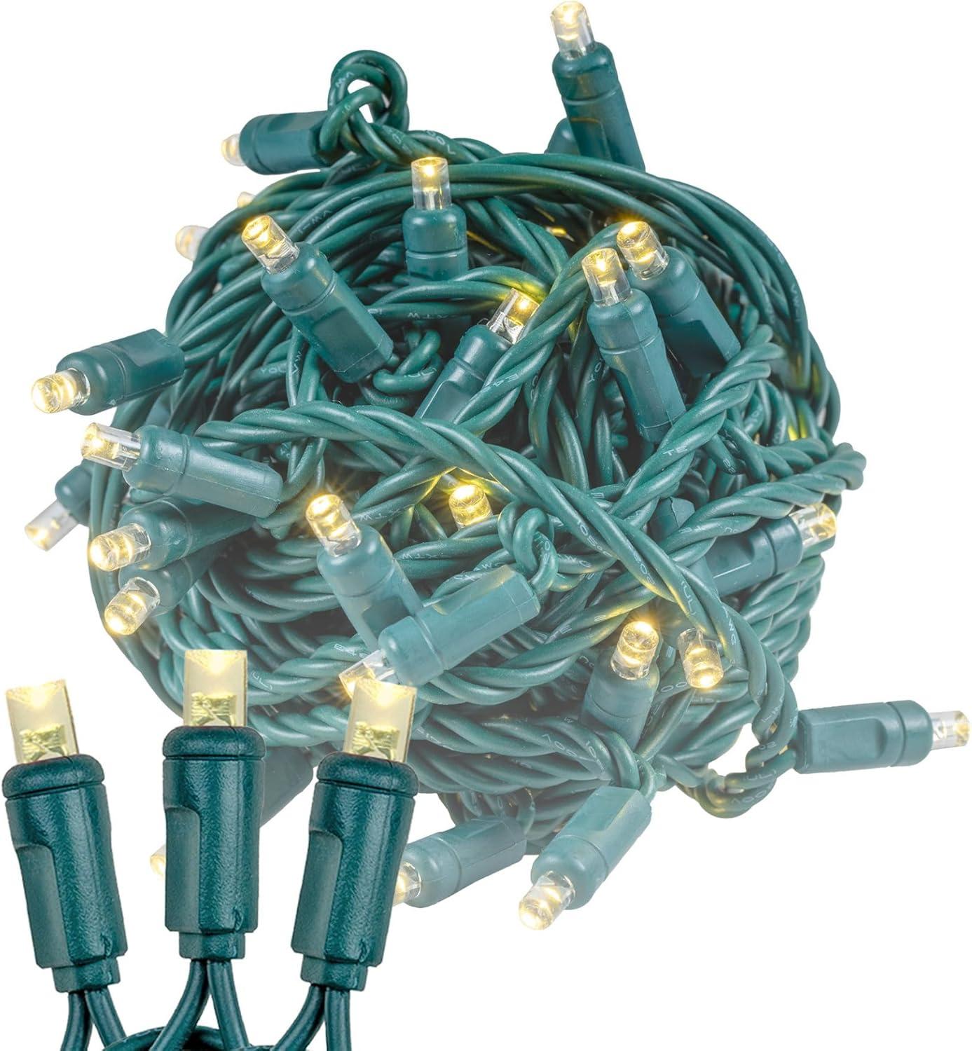 Novelty Lights Warm White LED Christmas String Lights 50 Mini Bulbs (Green Wire, 17 Feet)