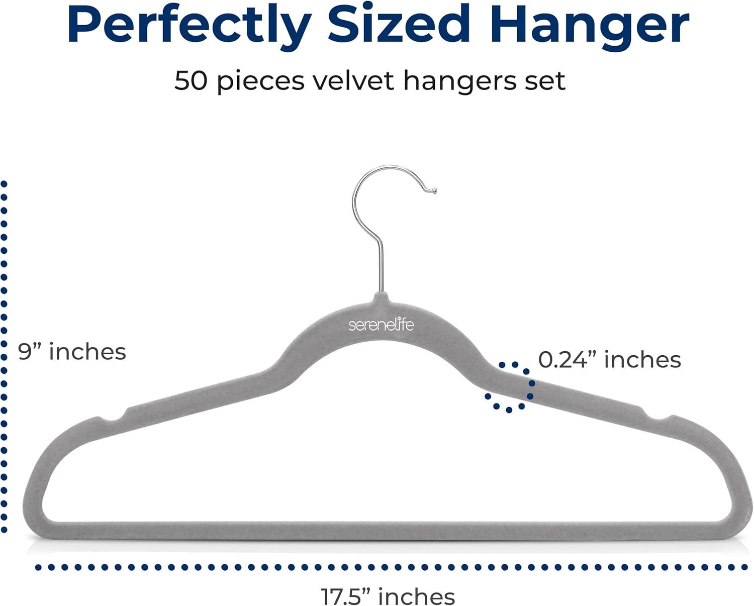 SereneLife 50pk Non-Slip Velvet Clothes Hangers - Gray