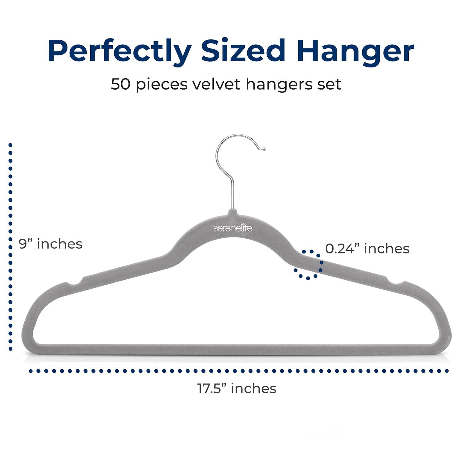 SereneLife 50pk Non-Slip Velvet Clothes Hangers - Gray
