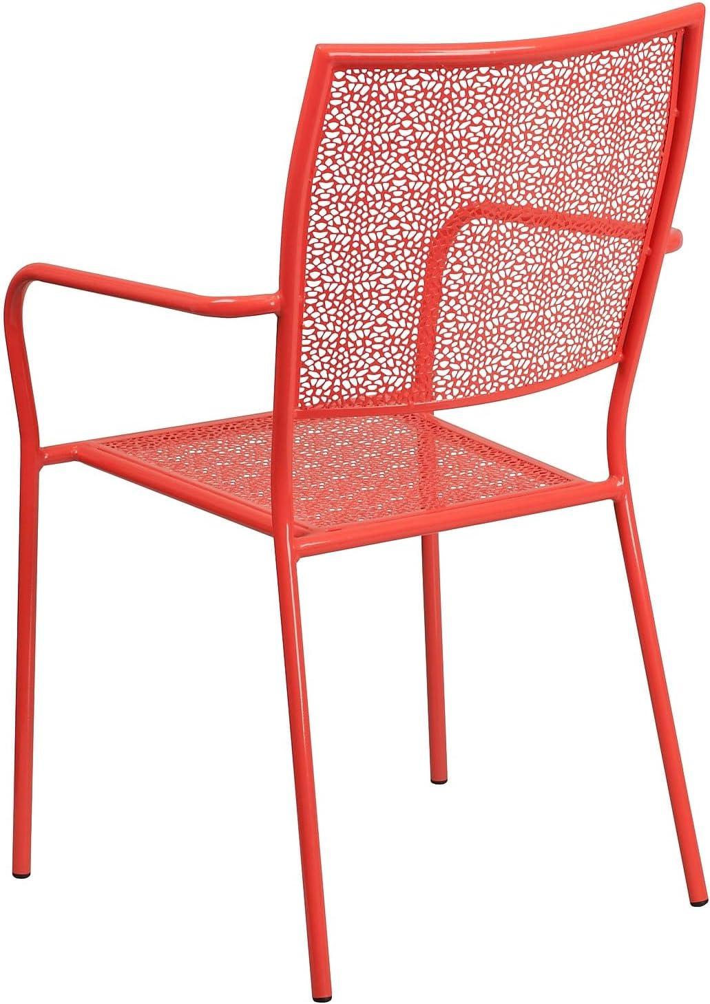 Flash Furniture Commercial Grade Coral Indoor-Outdoor Steel Patio Arm Chair with Square Back