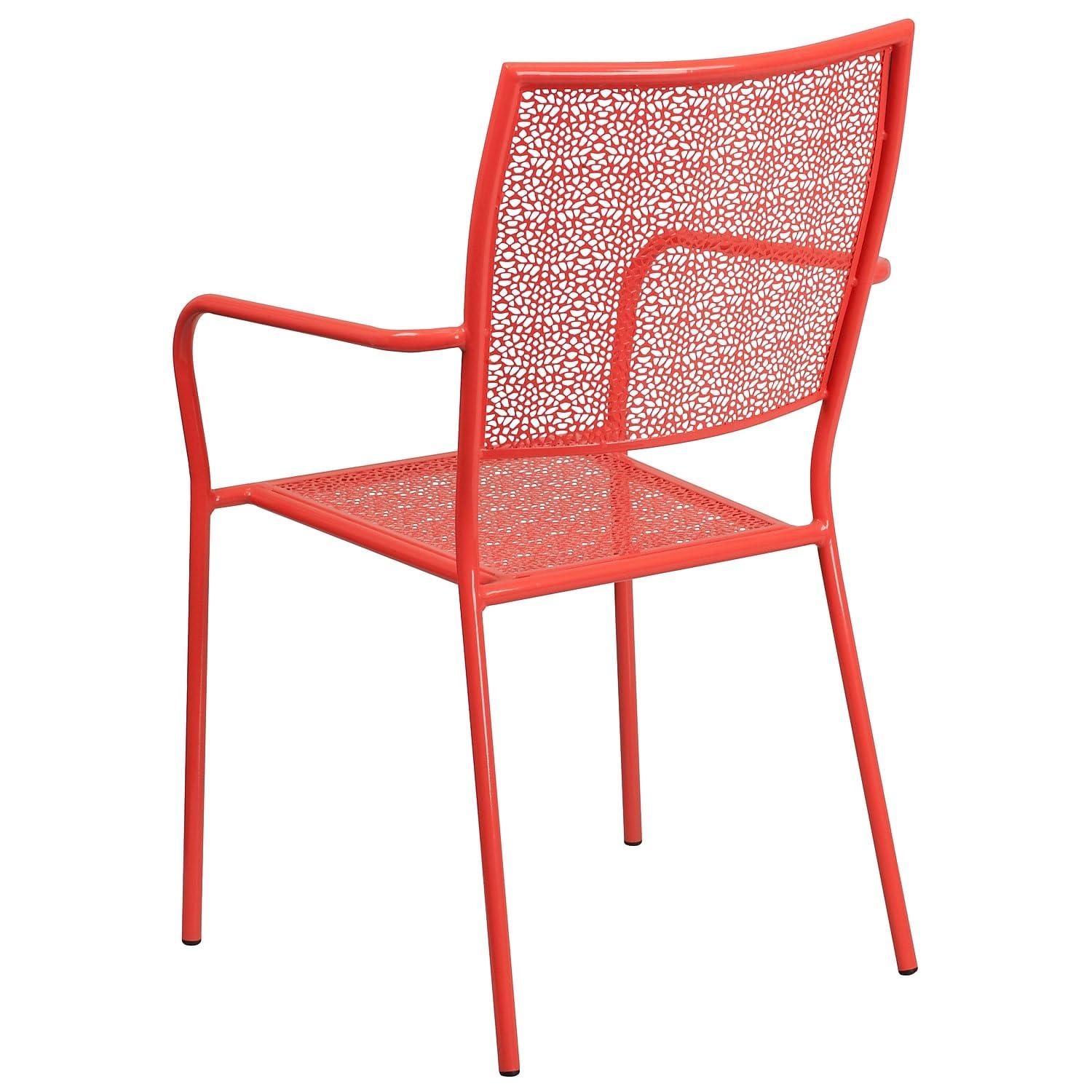 Flash Furniture Commercial Grade Coral Indoor-Outdoor Steel Patio Arm Chair with Square Back