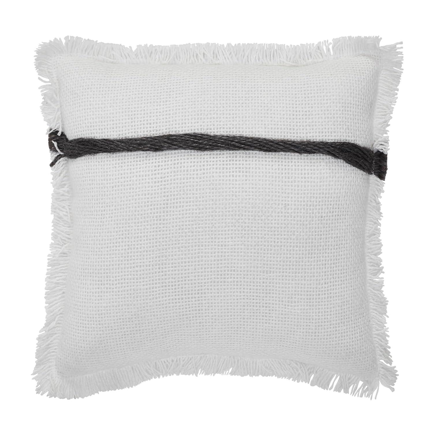 Antique White Cotton Burlap Square Pillow with Galvanized Cross