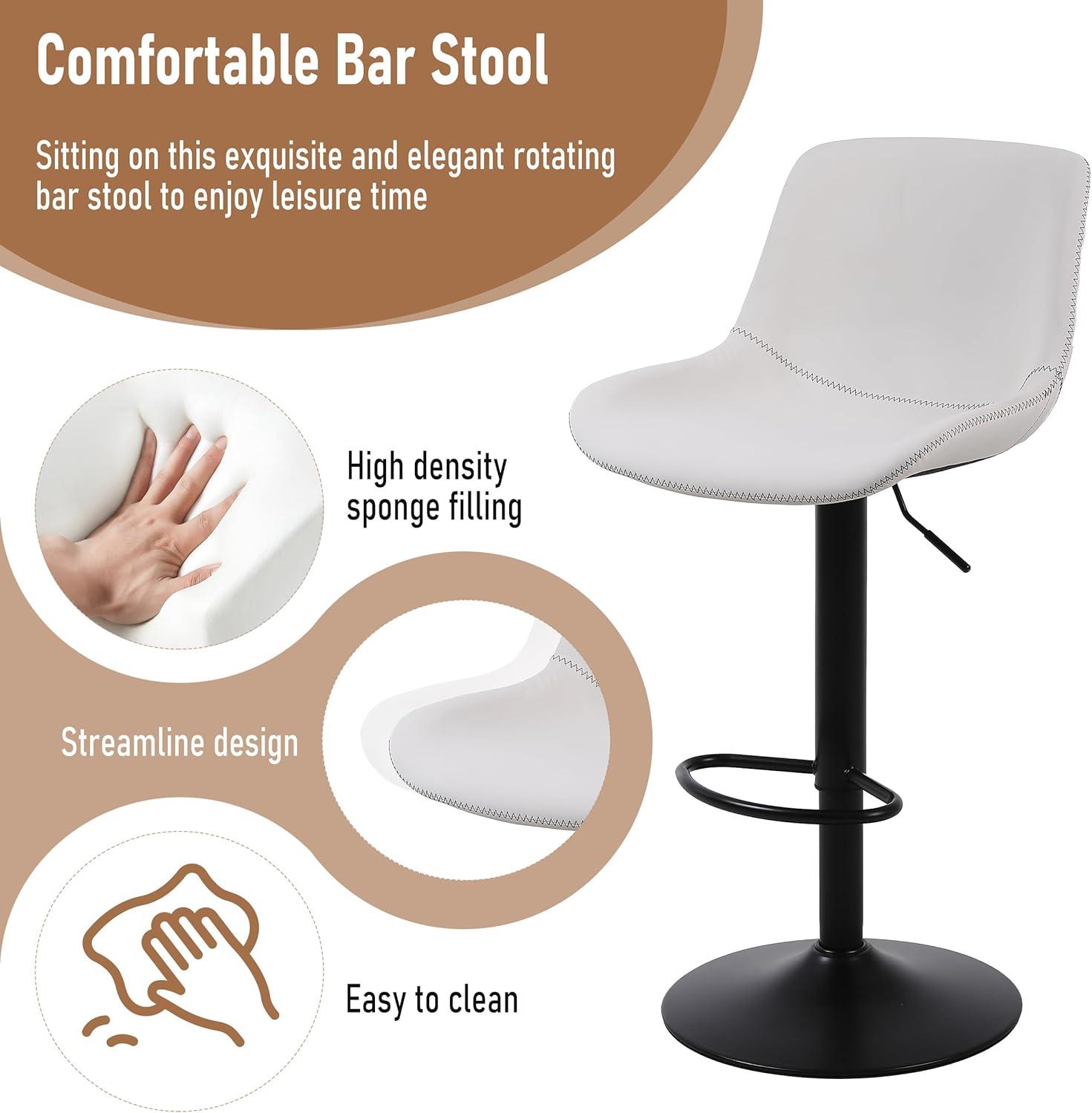 HOMCOM Adjustable Bar Stools Set of 2, Swivel Bar Height Chairs Barstools Padded with Back for Kitchen, Counter, and Home Bar