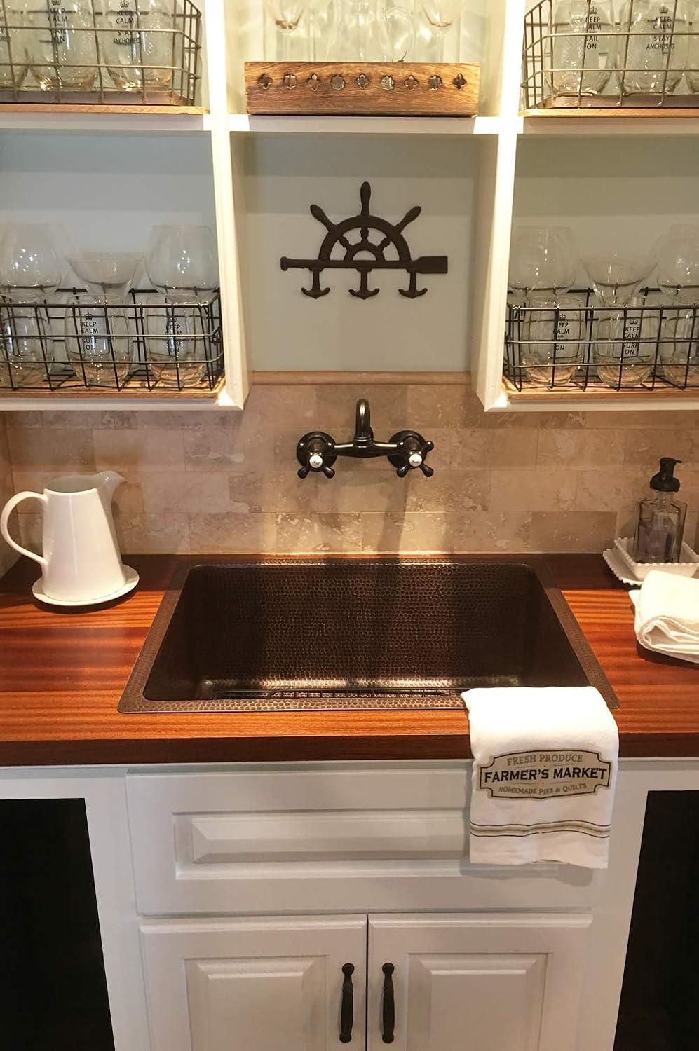 Premier Copper Products KSDB25199 25" Hammered Copper Single Basin Kitchen Sink