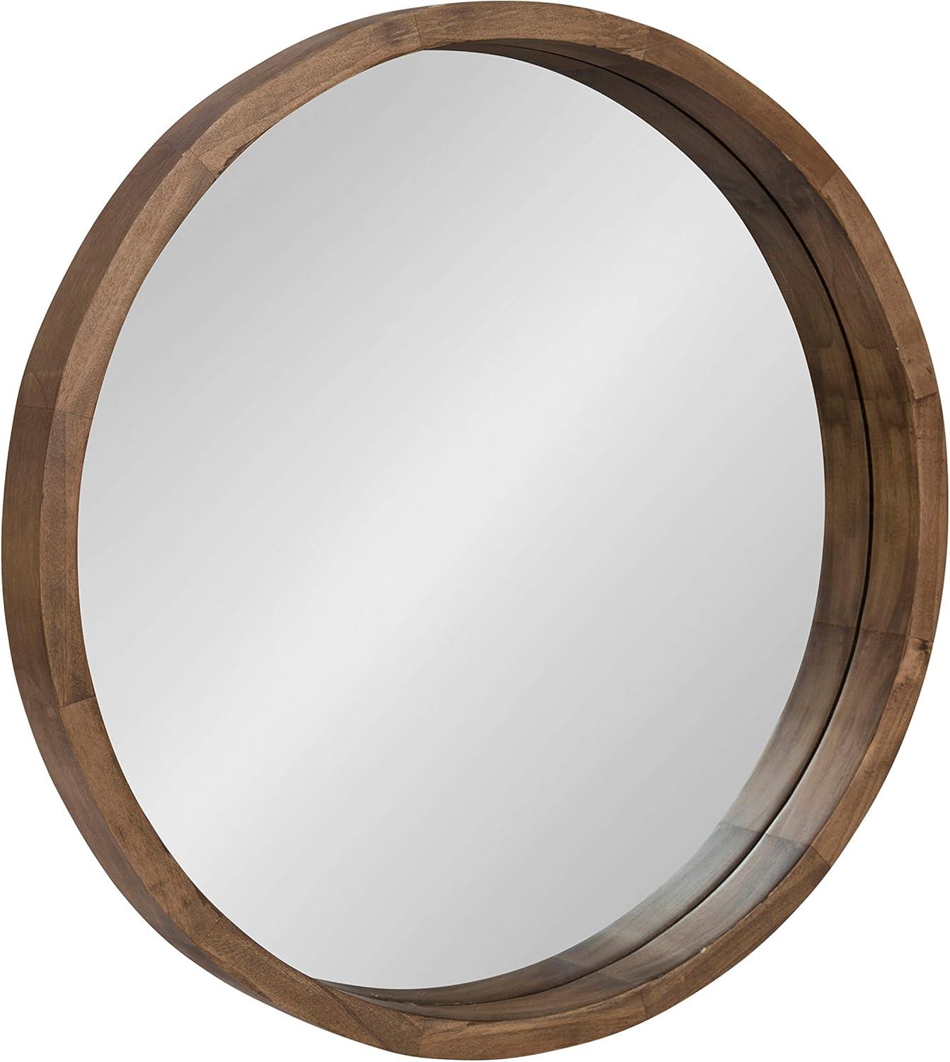 22" x 22" Hutton Round Wood Wall Mirror Rustic Brown - Kate and Laurel: Modern, No Assembly Required, Wall Mount