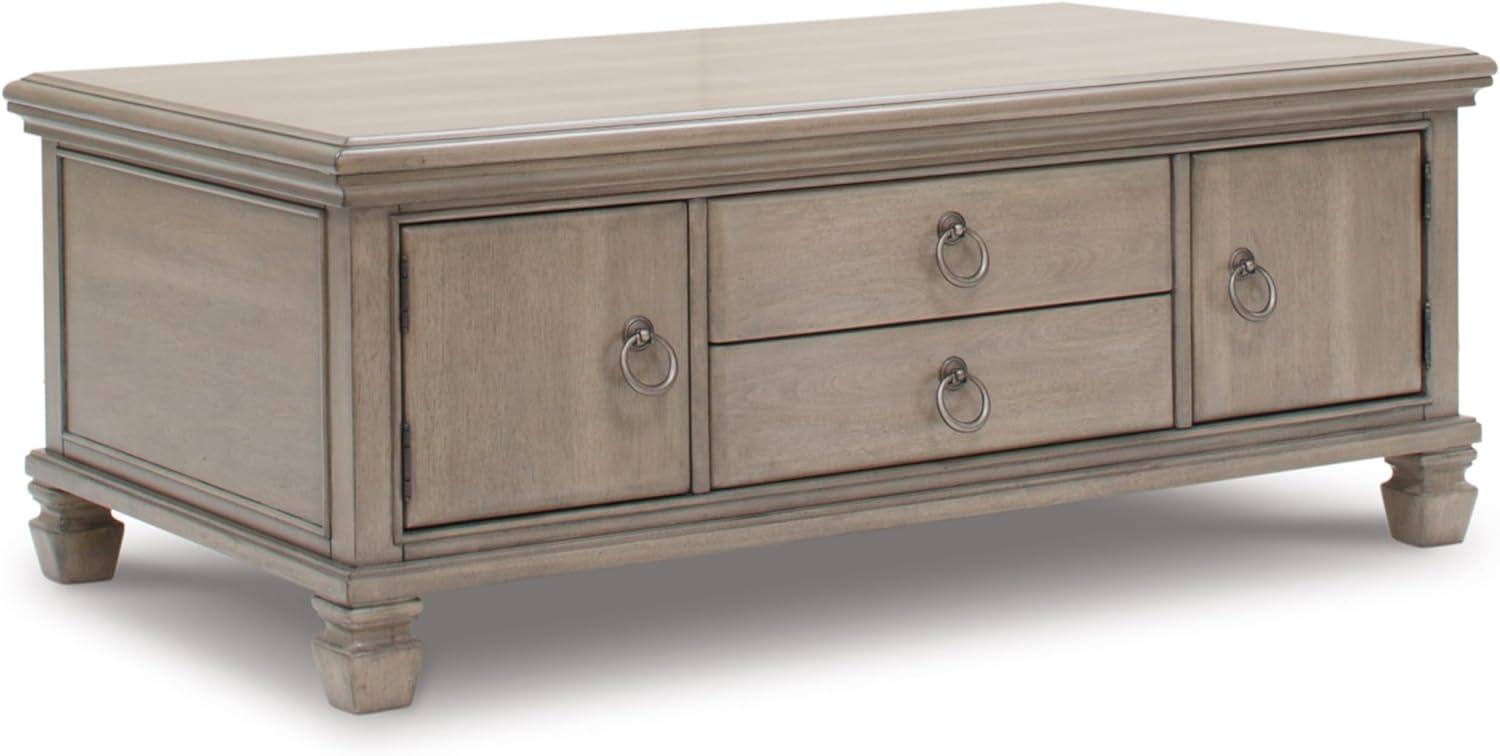 Signature Design by Ashley Lexorne Classic Cocktail Table with 2 Cabinets and 2 Drawers, Light Gray