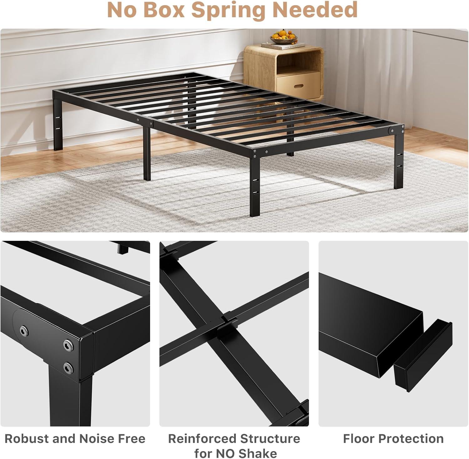 Twin Black Metal Platform Bed Frame with Slats