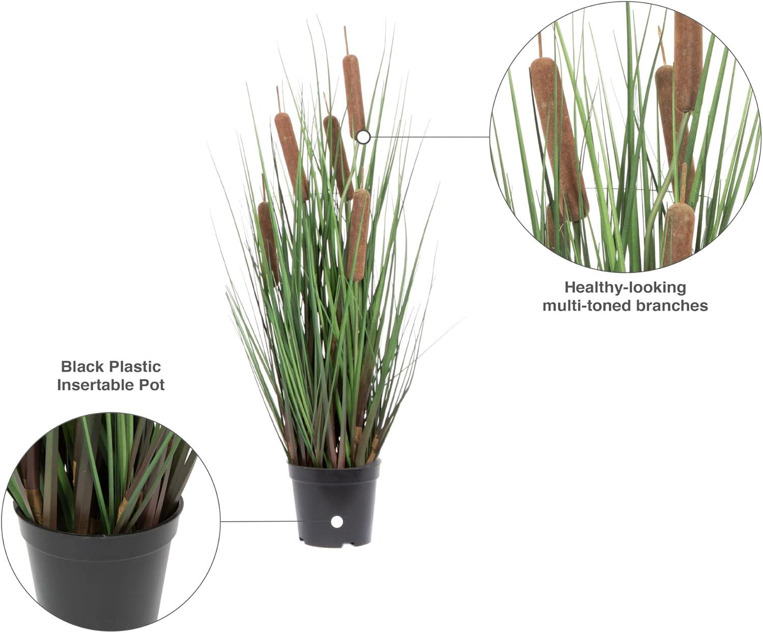 Artificial Potted Green Straight Grass and Cattails.