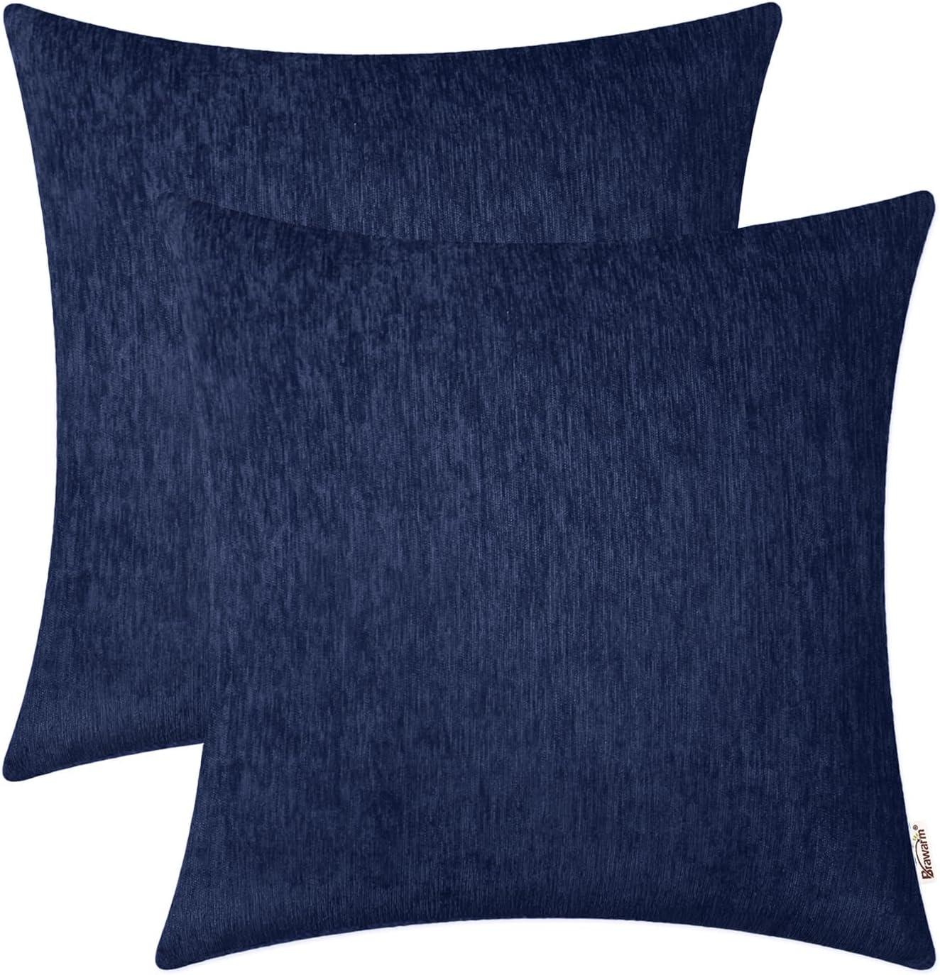 Navy Blue Chenille Water Repellent 16x16 Pillow Covers Set