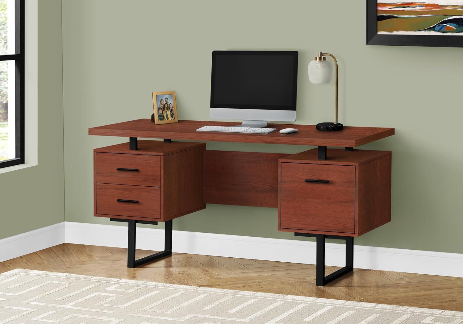 Monarch Specialties Computer Desk Home Office Laptop Left Right Set-Up Storage Drawers 60InchL Work Metal Laminate Brown Black Contemporary Modern