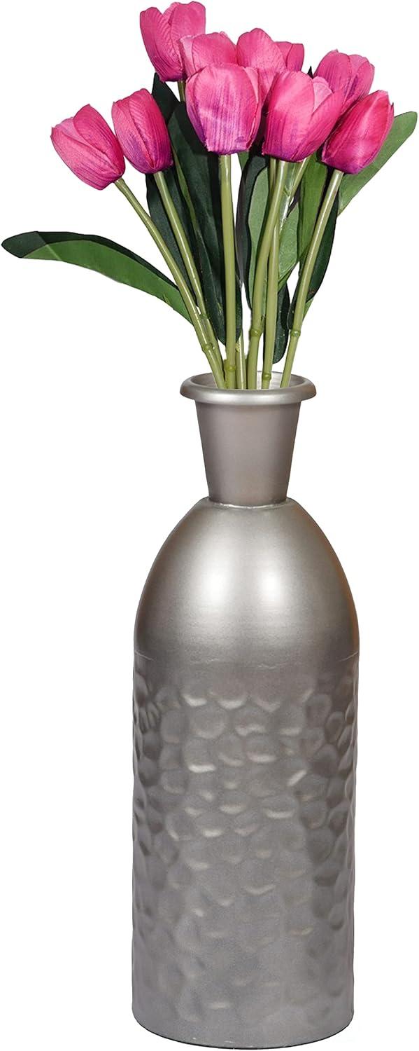 Uniquewise Modern Decorative Iron Hammered Tabletop Centerpiece Flower Vase, Gunmetal Grey 13.5 Inch