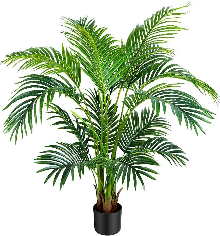 WORTH Artificial Plants Outdoor Palm Tree Decor,Faux Trees Indoor 4 feet,Large Fake Plant Decor for Living Room,Bedroom