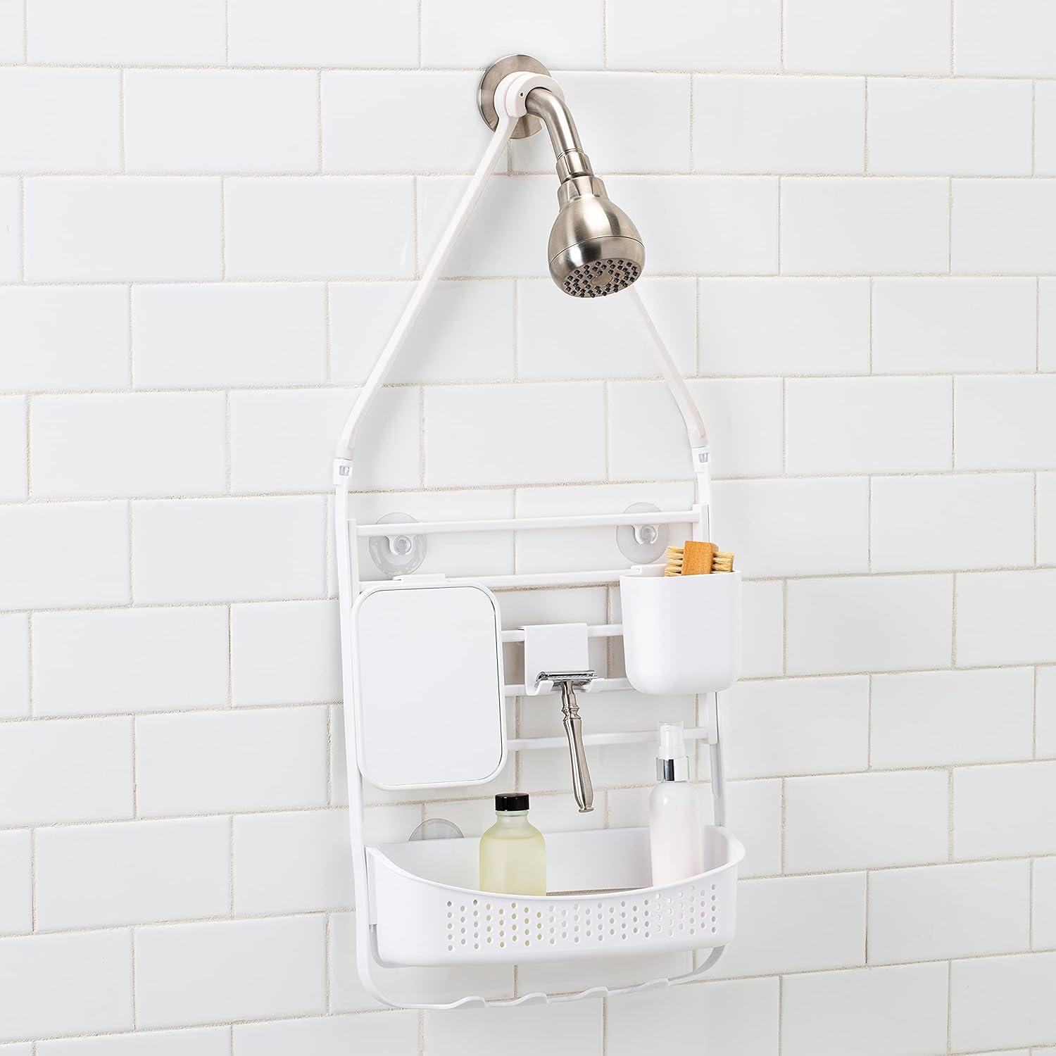 Deluxe Flex Shower Caddy with Adjustable Accessories White - Bath Bliss: Bathroom Organizer, Hanging Storage, Dorm Essential