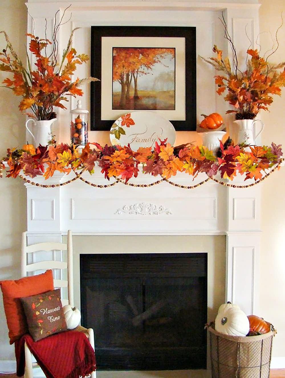 Coolmade 2 Pack Fall Garland Maple Leaf, 5.9Ft/Piece 7 Colors Hanging Vine Garland Artificial Autumn Foliage Garland Thanksgiving Decor for Home Wedding Fireplace Party Christmas