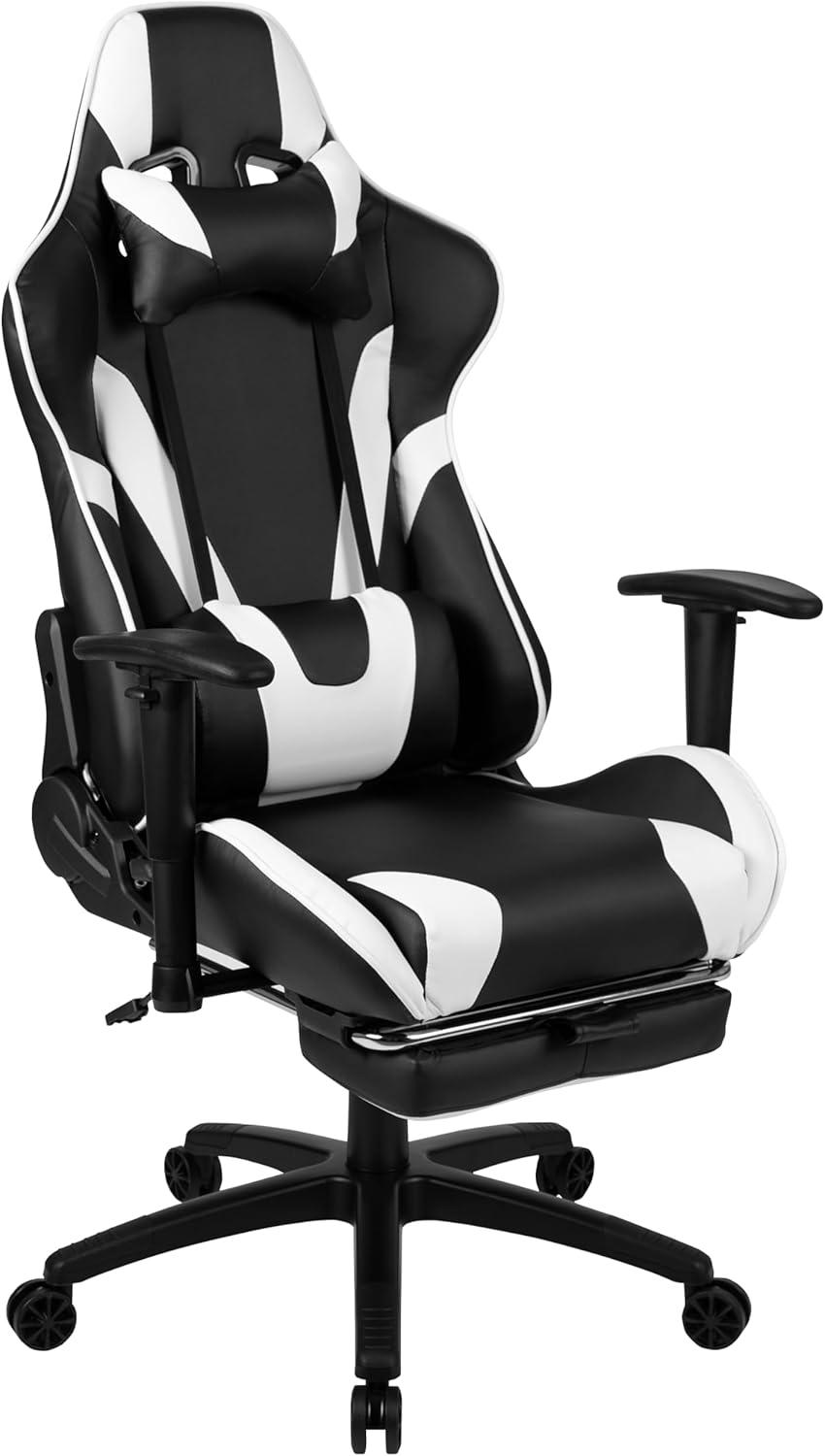 Flash Furniture Black Gaming Desk and Black Footrest Reclining Gaming Chair Set with Cup Holder, Headphone Hook & 2 Wire Management Holes