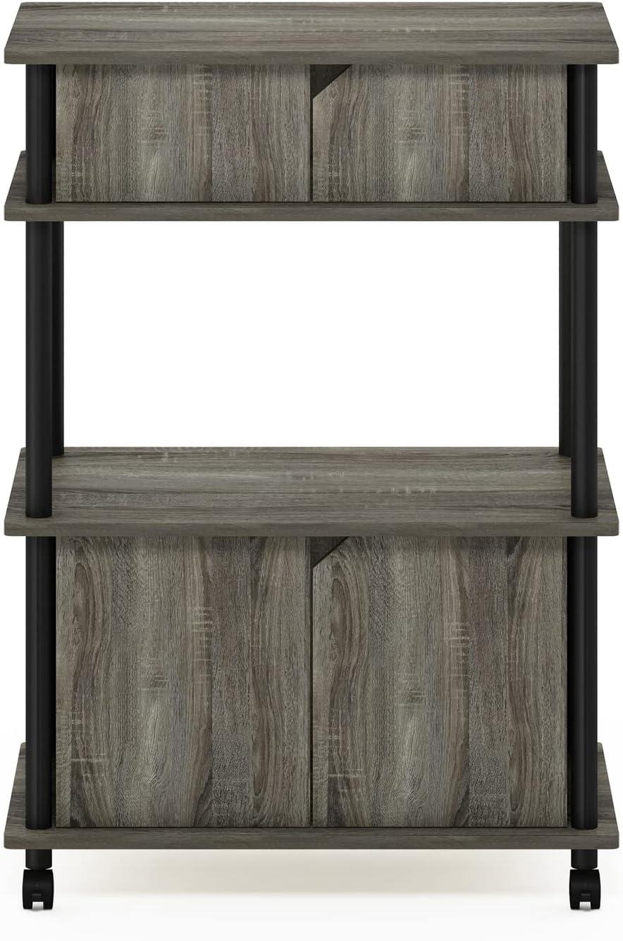 Furinno Turn-N-Tube Toolless Storage Cart with Cabinet, French Oak Grey/Black
