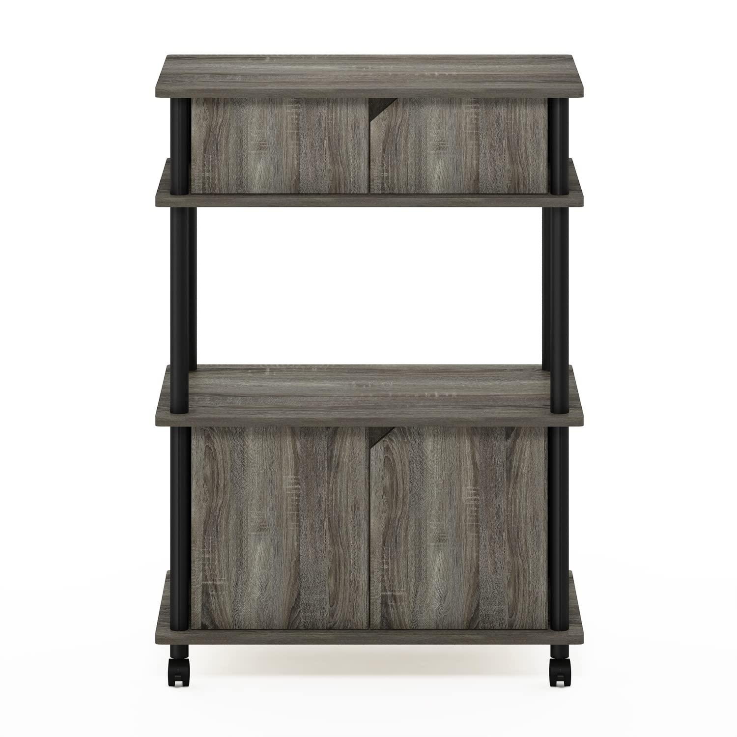 Furinno Turn-N-Tube Toolless Storage Cart with Cabinet, French Oak Grey/Black