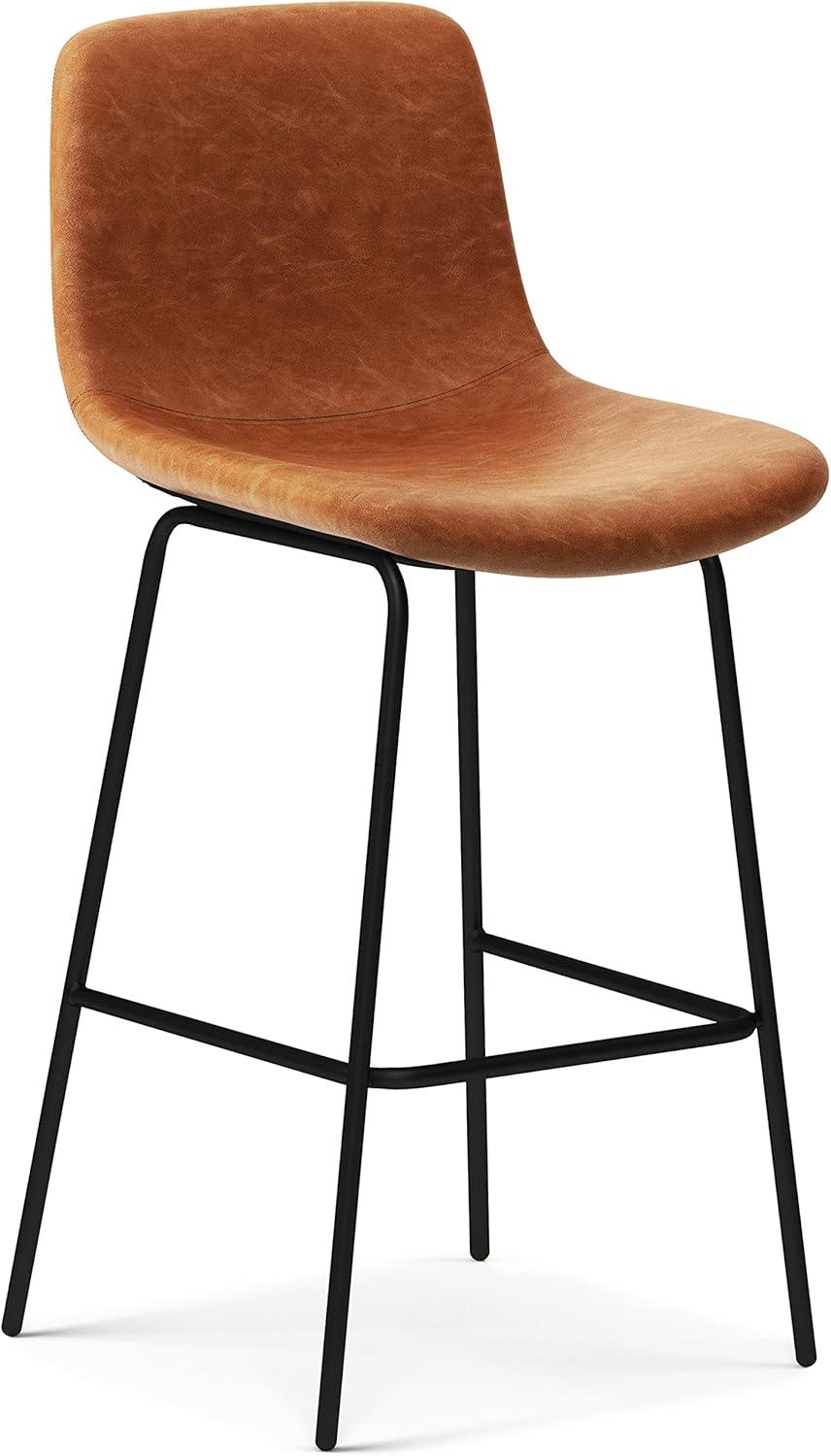 Simpli Home Jolie Upholstered Vegan Faux Leather Contemporary Counter Stool with Padded Bucket Seat and Footrest (Set of 2)