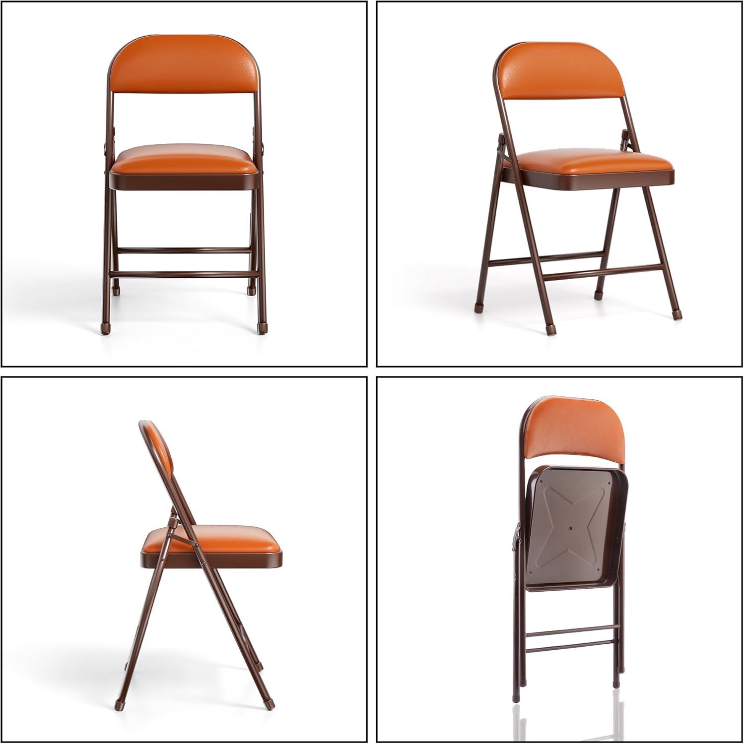 SKOK 4 Pack Padded Folding Chairs with Upholstered Cushion & Back, Padded Seats for Indoor & Outdoor, Portable Stackable Commercial Foldable Chairs with Metal Frame for Events, Wedding Party