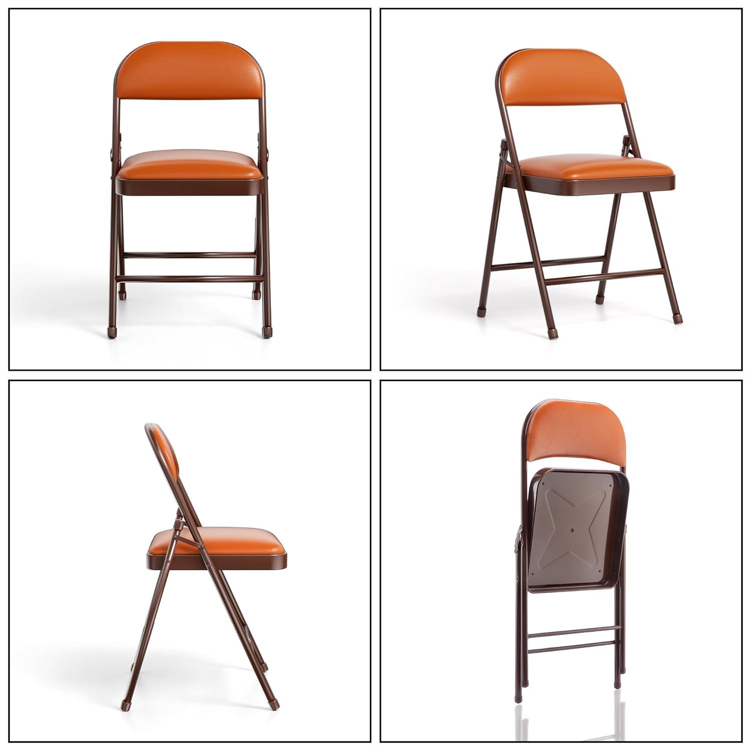 SKOK 4 Pack Padded Folding Chairs with Upholstered Cushion & Back, Padded Seats for Indoor & Outdoor, Portable Stackable Commercial Foldable Chairs with Metal Frame for Events, Wedding Party