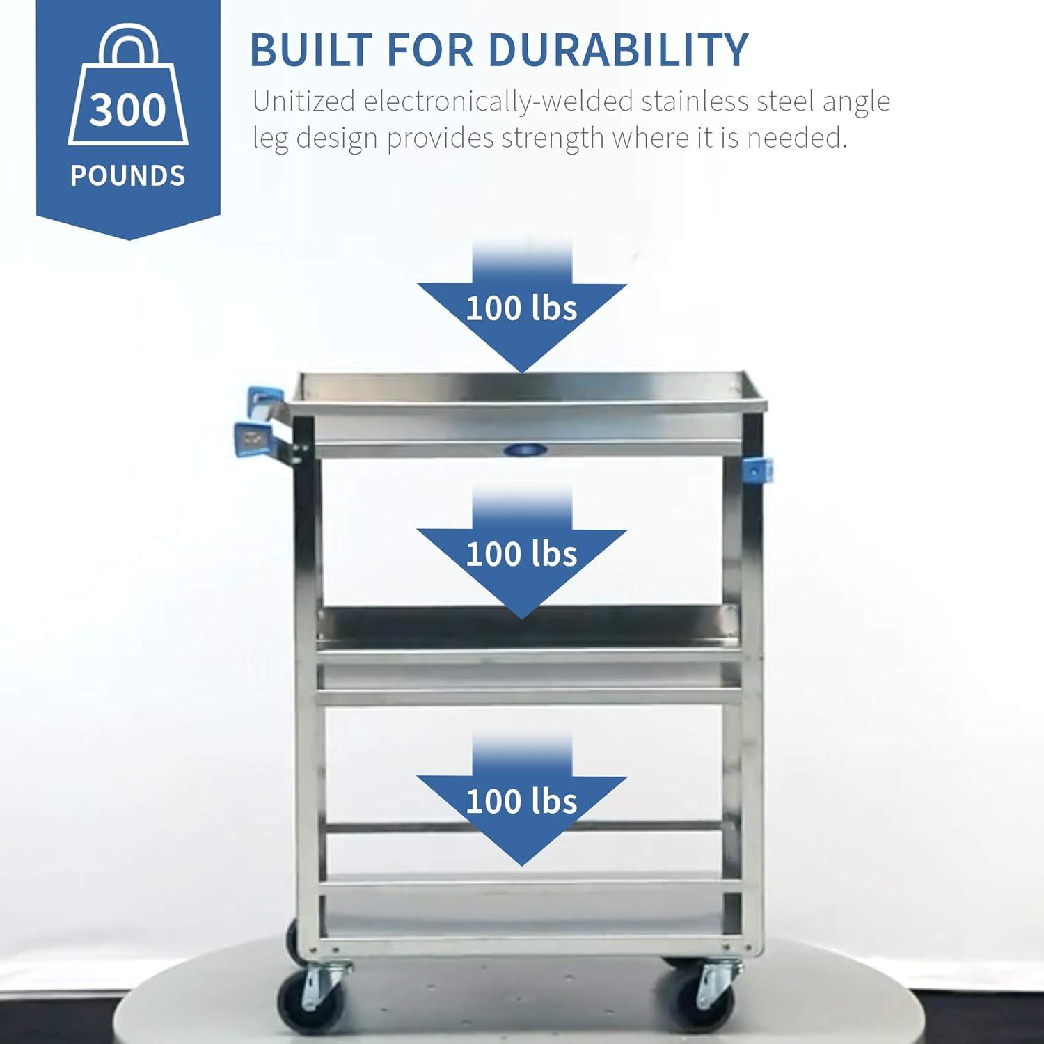 Stainless Steel 3-Shelf Guard Rail Utility Cart