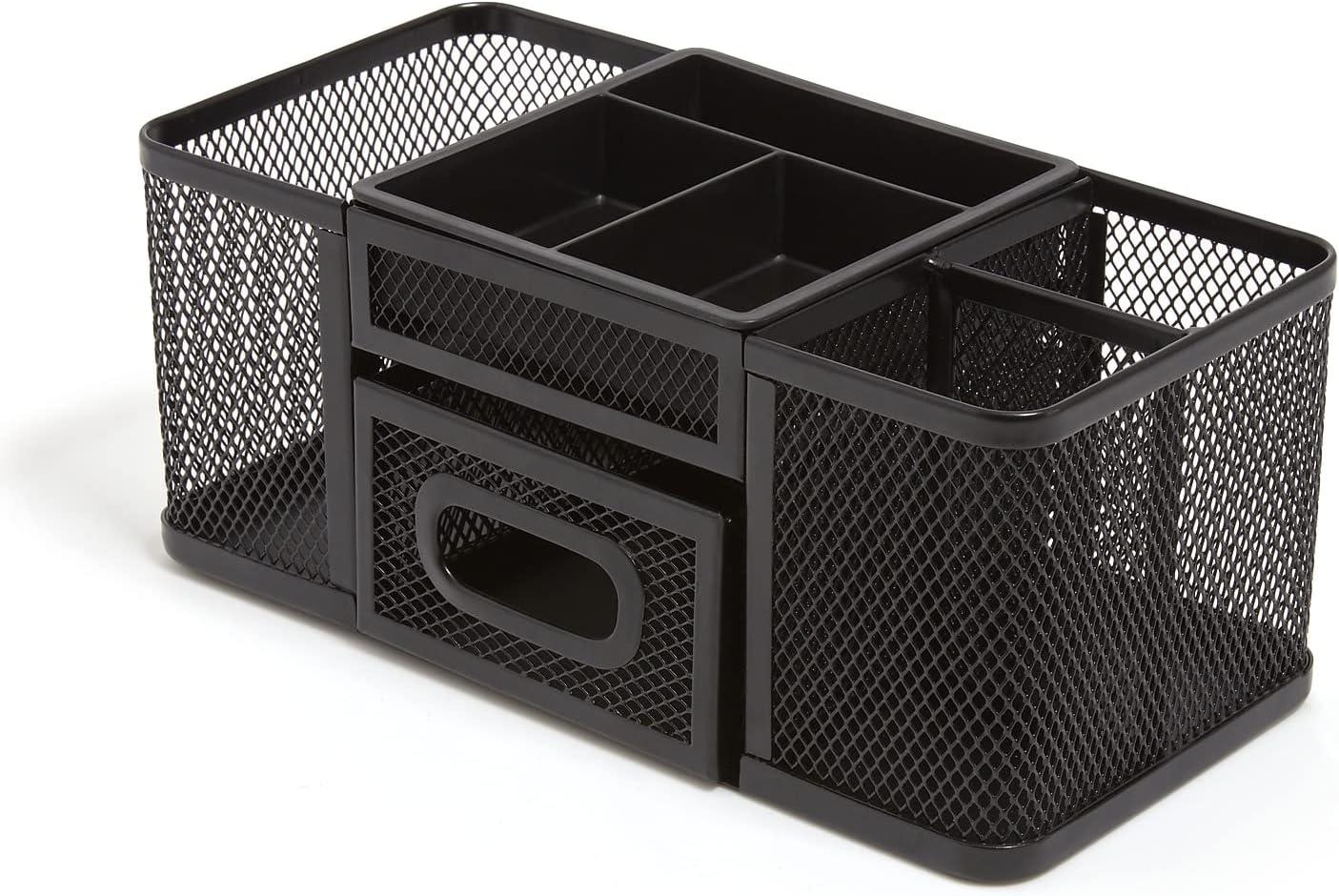 Matte Black Metal Mesh 7-Compartment Desk Organizer