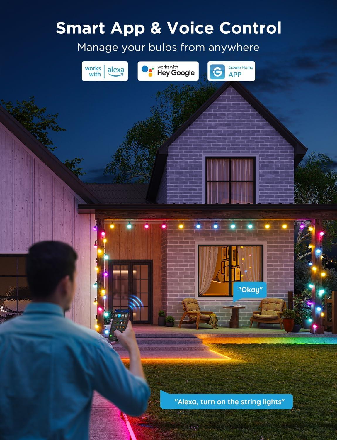48ft Multicolor LED Outdoor String Lights with App Control