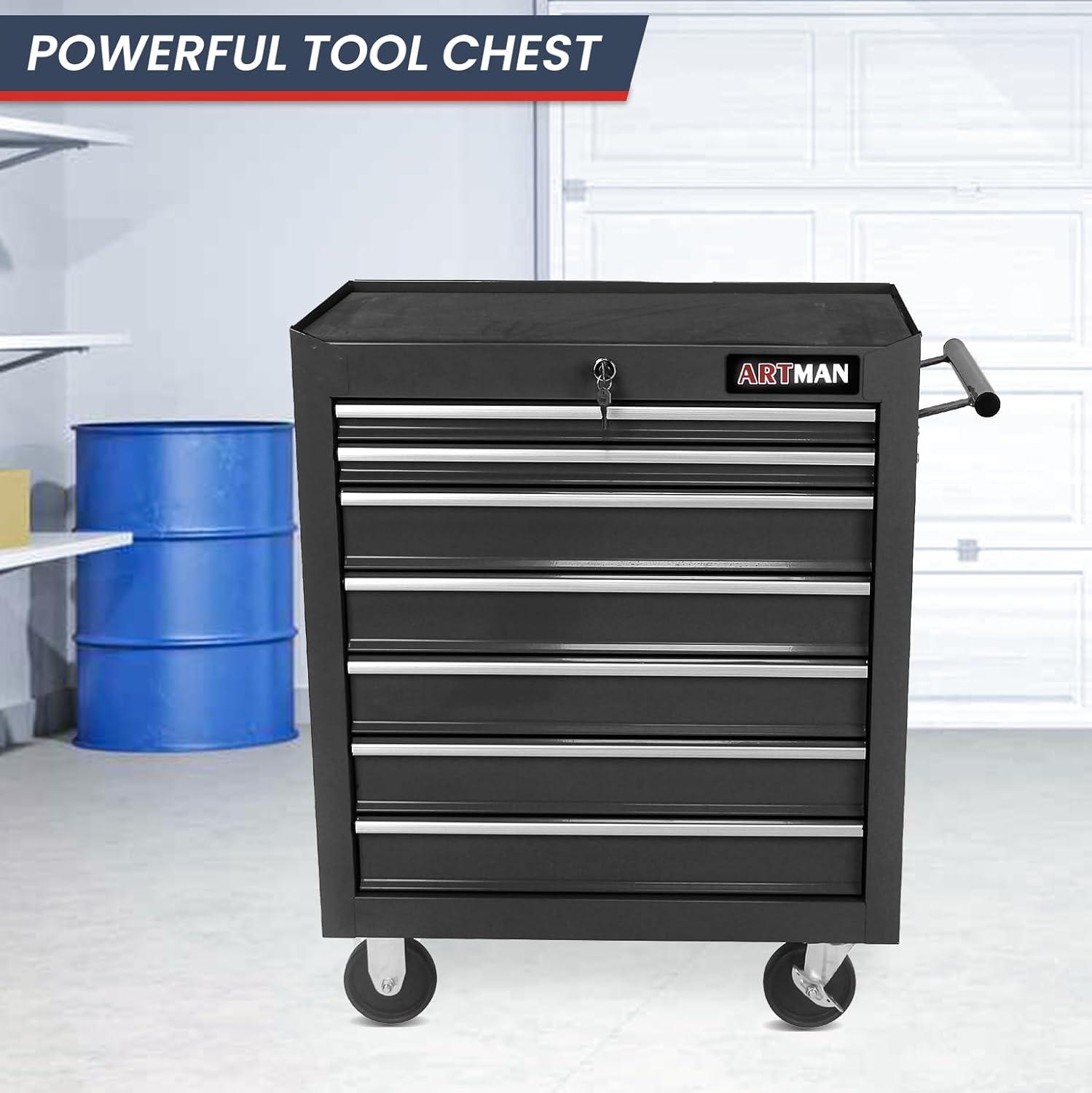 Rolling Tool Chest with 7-Drawer Tool Box with Wheels Multifunctional Tool Cart Mechanic Tool Storage Cabinet for Garage