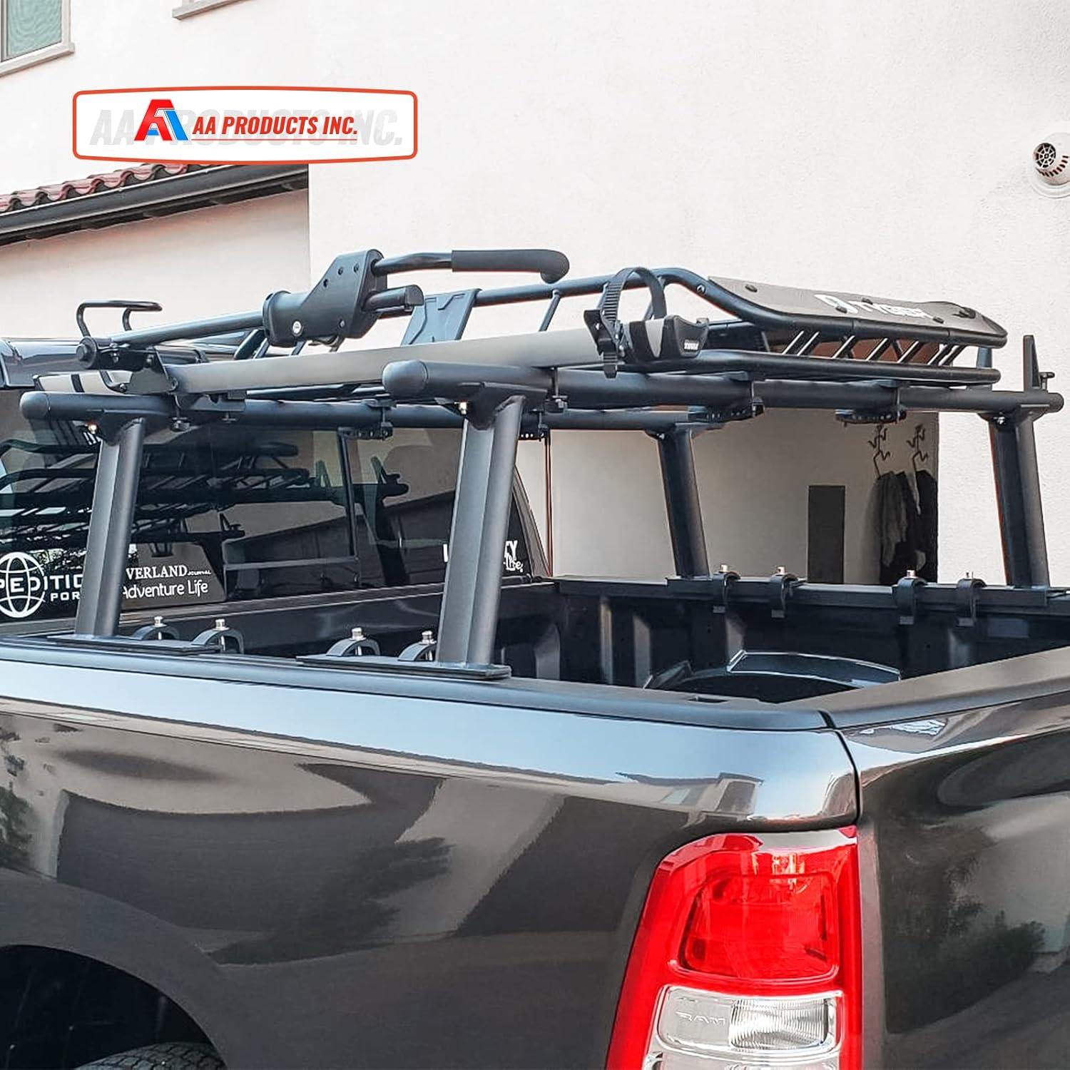 AA-Racks Model APX2501 79" Full-Size Pickup Truck Ladder Racks Low-Profile Height-Adjustable Utility Aluminum Truck Bed Rack with Load Stops-Black