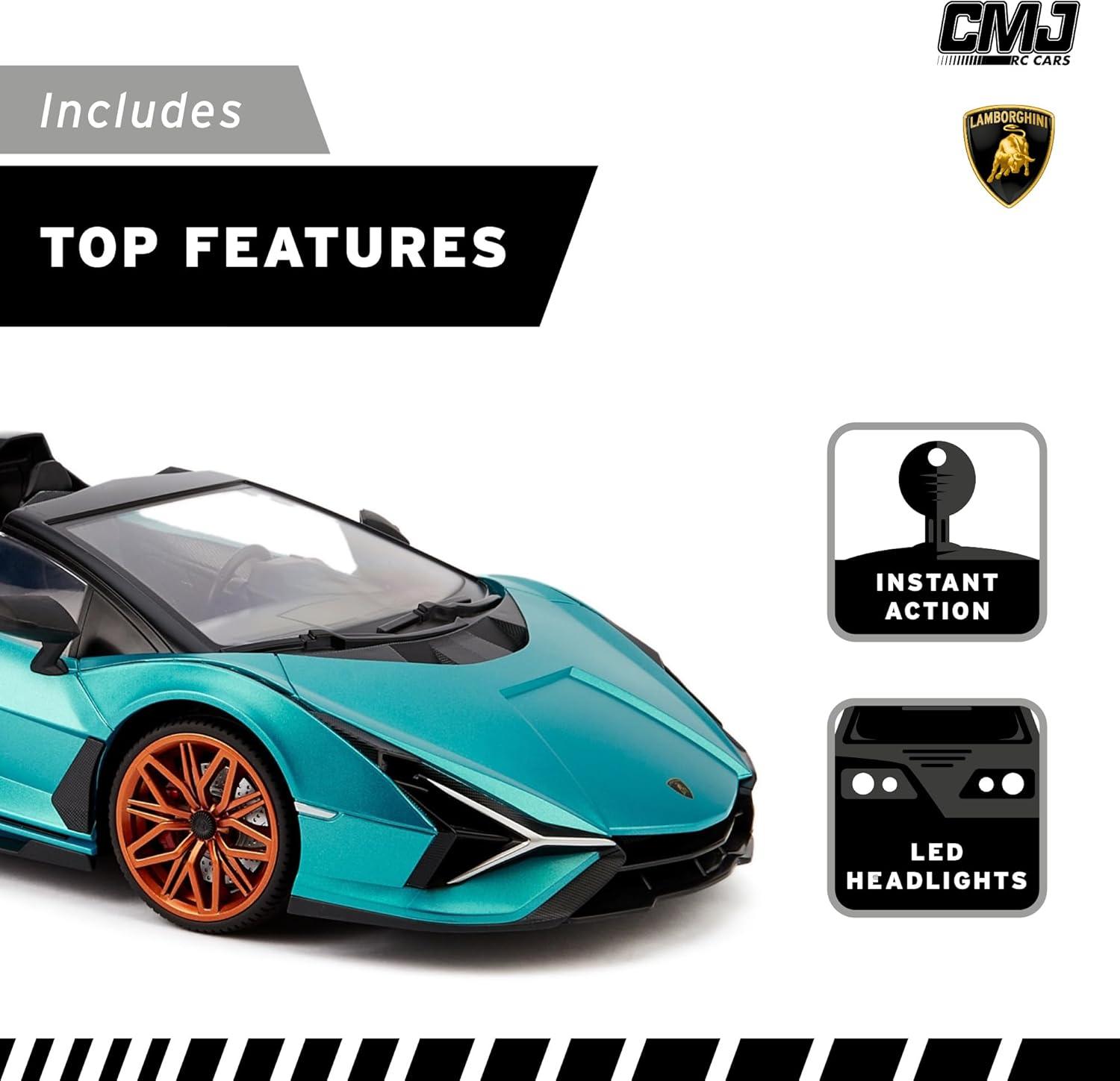 CMJ RC Cars: Lamborghini Sián FKP 37 - Blue - 1:24 Scale, 2.4GHz, LED Headlights