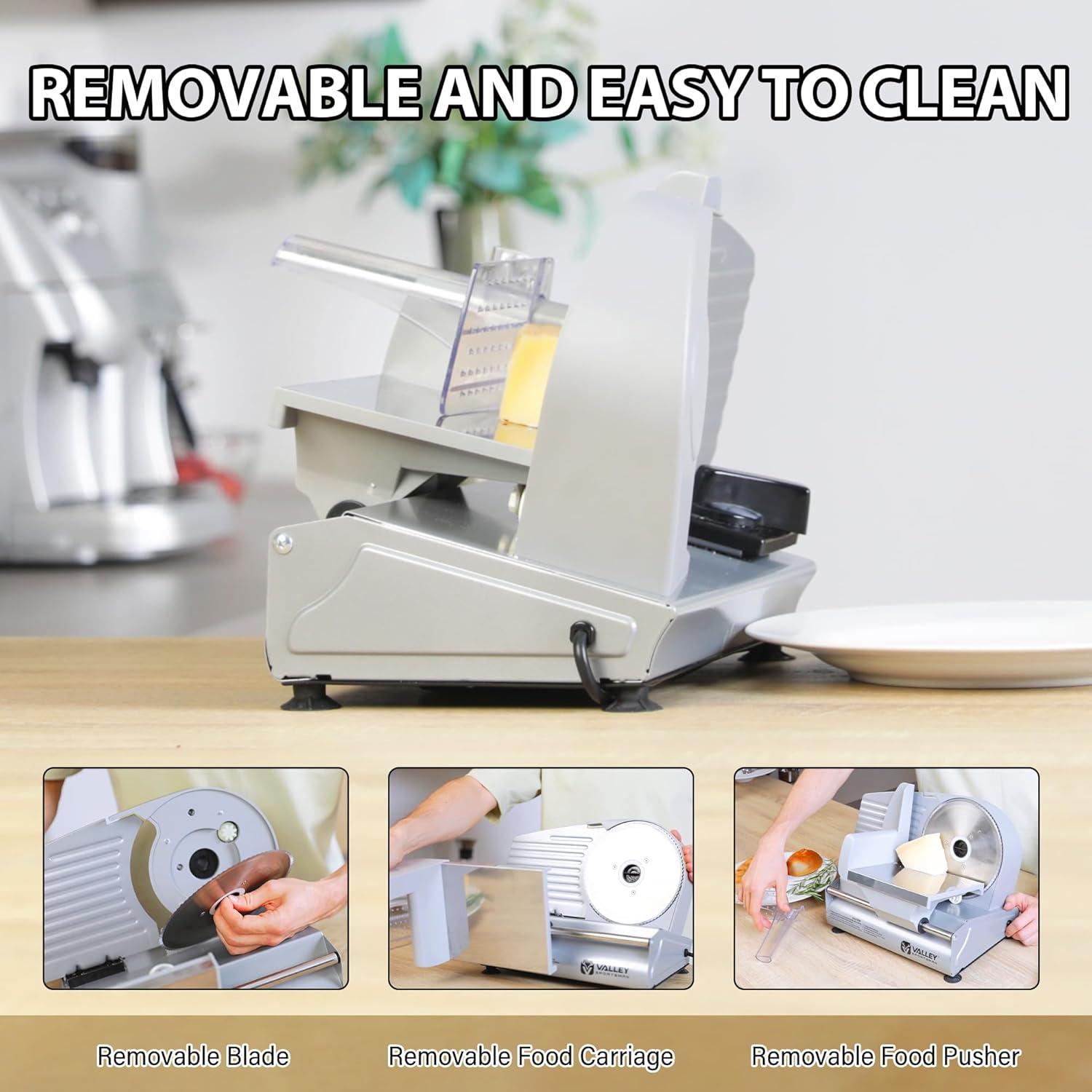 7.5" Electric Meat Slicer Machine for Home, with Stainless Steel Blade, 180 W, Adjustable Thickness, Easy to Clean, Food Slicer, Cuts Meat, Bread, Cheese and Deli, Sliver