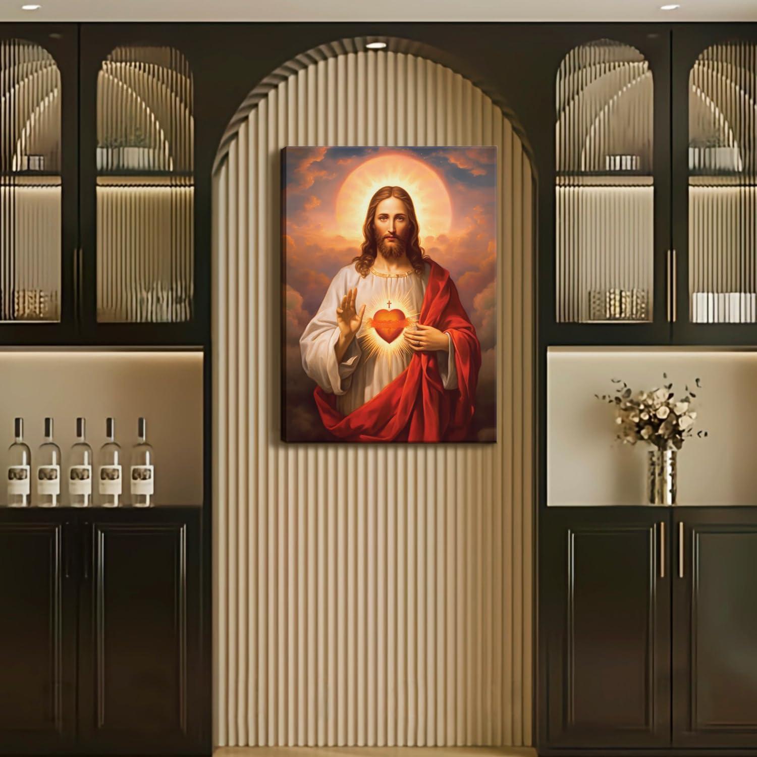 Sacred Heart of Jesus Religious Canvas Wall Art