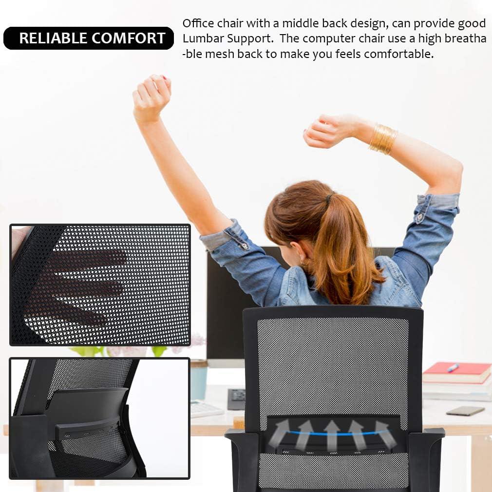 BestMassage Office Chair Mesh Computer Chair Task Chair with Lumbar Support & 360° Swivel Home Office Swivel Chair Modern Desk Chair, Black